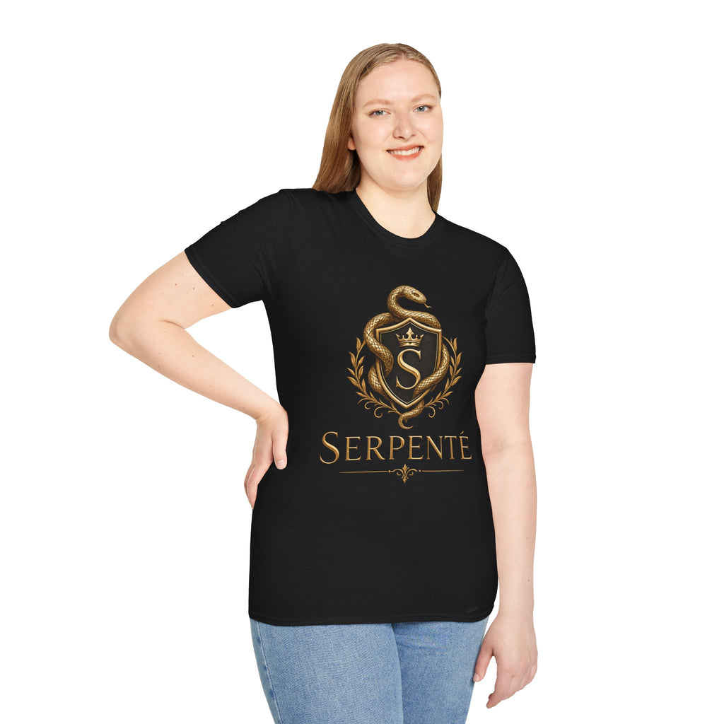 Serpente Crest T-Shirt — Gold Snake Shield Graphic