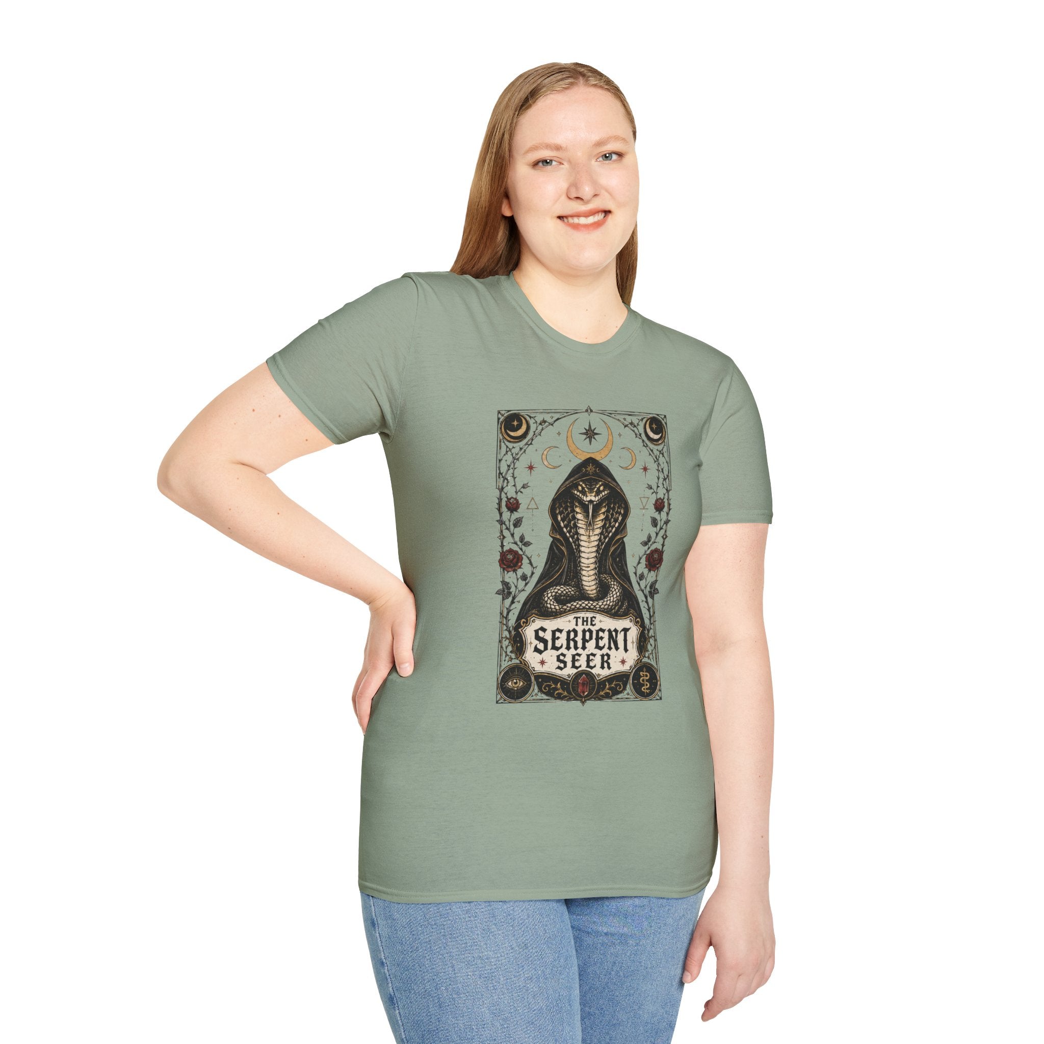 Serpent Seer T-Shirt — Mystical Cobra & Moon Phase Graphic Tee
