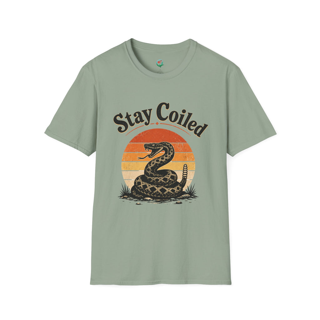 Stay Coiled Snake T-Shirt — Retro Vintage Sunset Graphic Tee