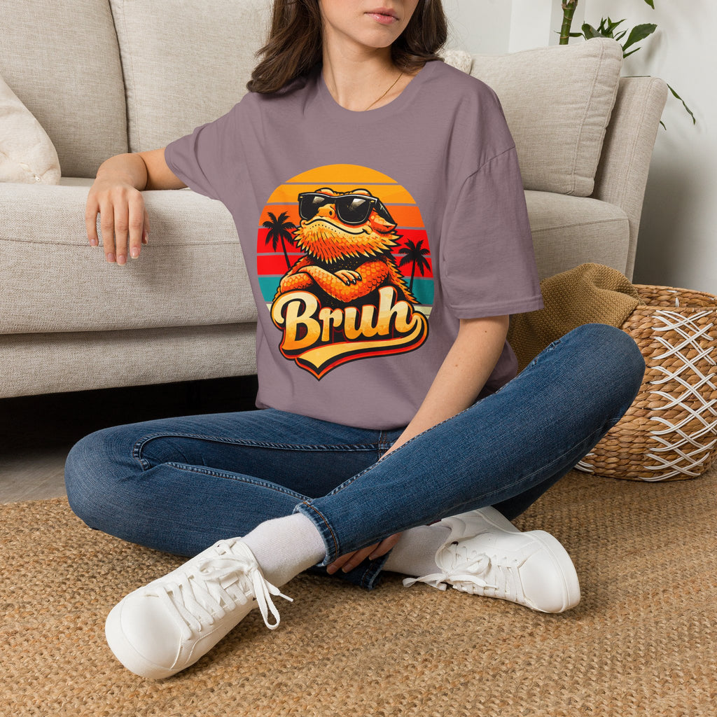 Bearded Dragon 'Bruh' Tee — Retro Sunset Lizard T-Shirt