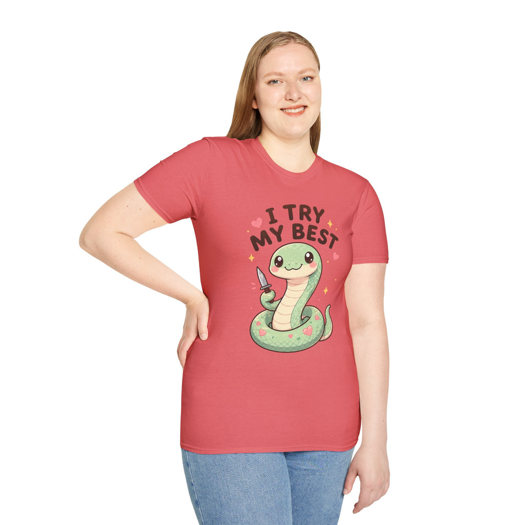T-Shirt — Cute 'I Try My Best' Snake Graphic Tee