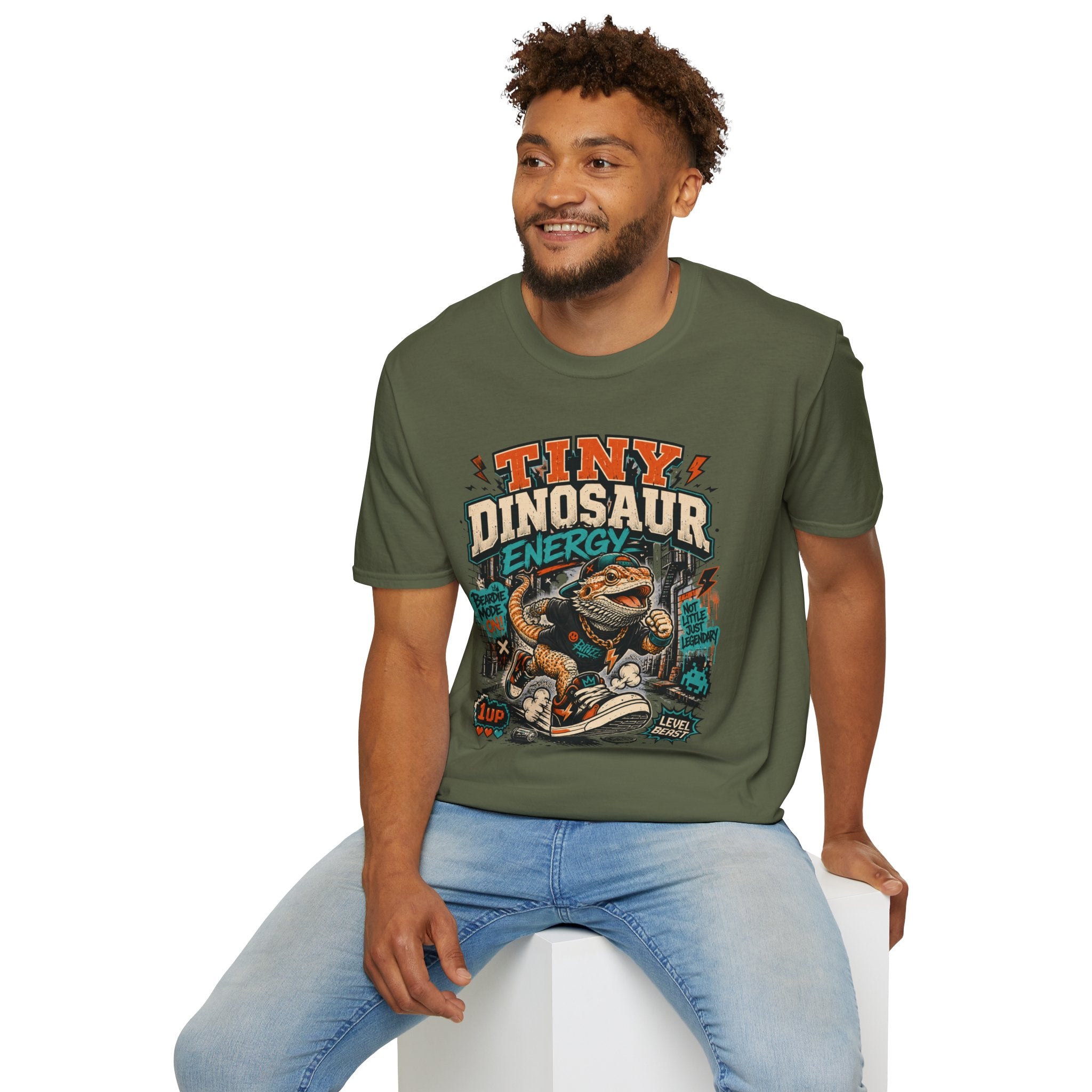 Tiny Dinosaur Energy Bearded Dragon Retro Graphic T-Shirt