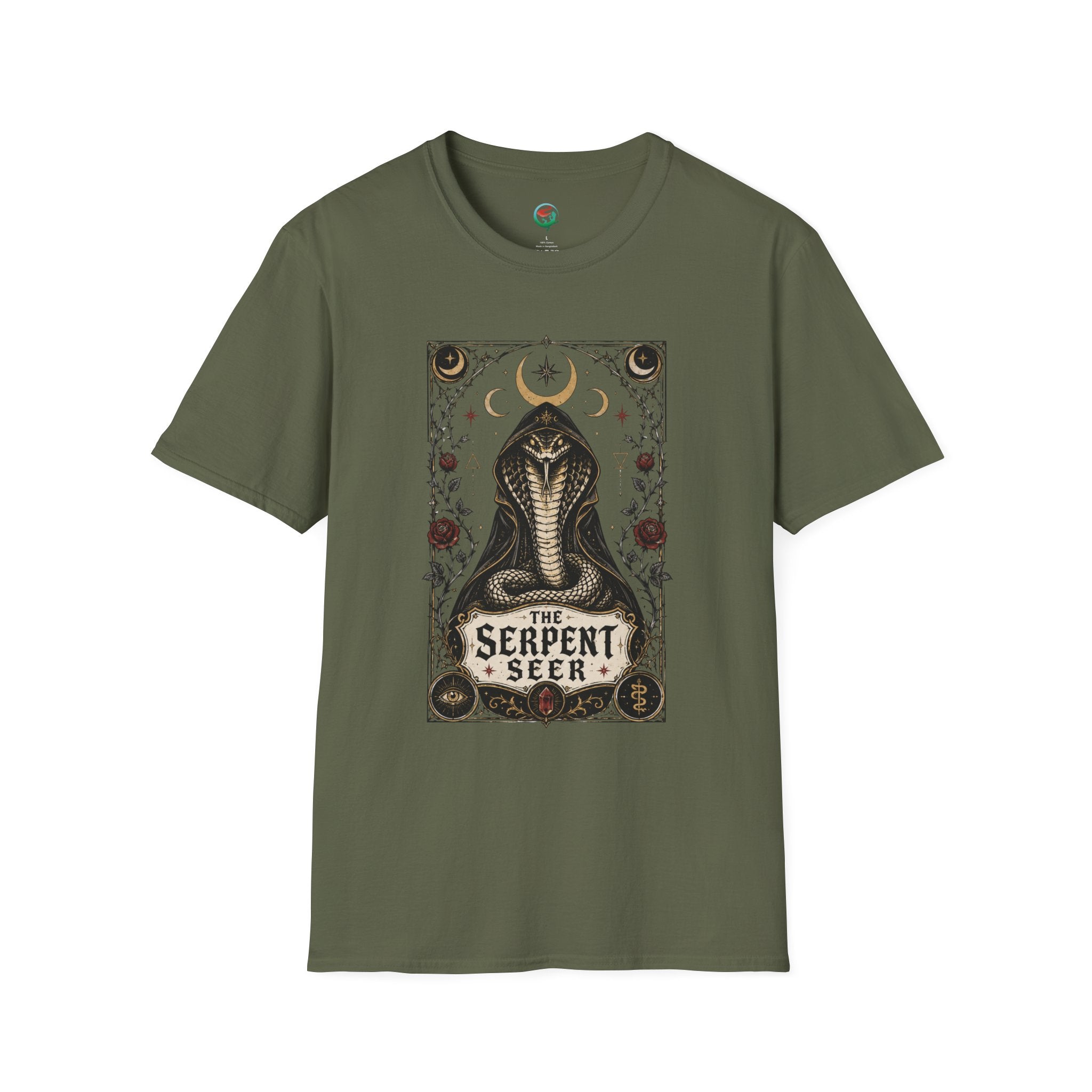 Serpent Seer T-Shirt — Mystical Cobra & Moon Phase Graphic Tee