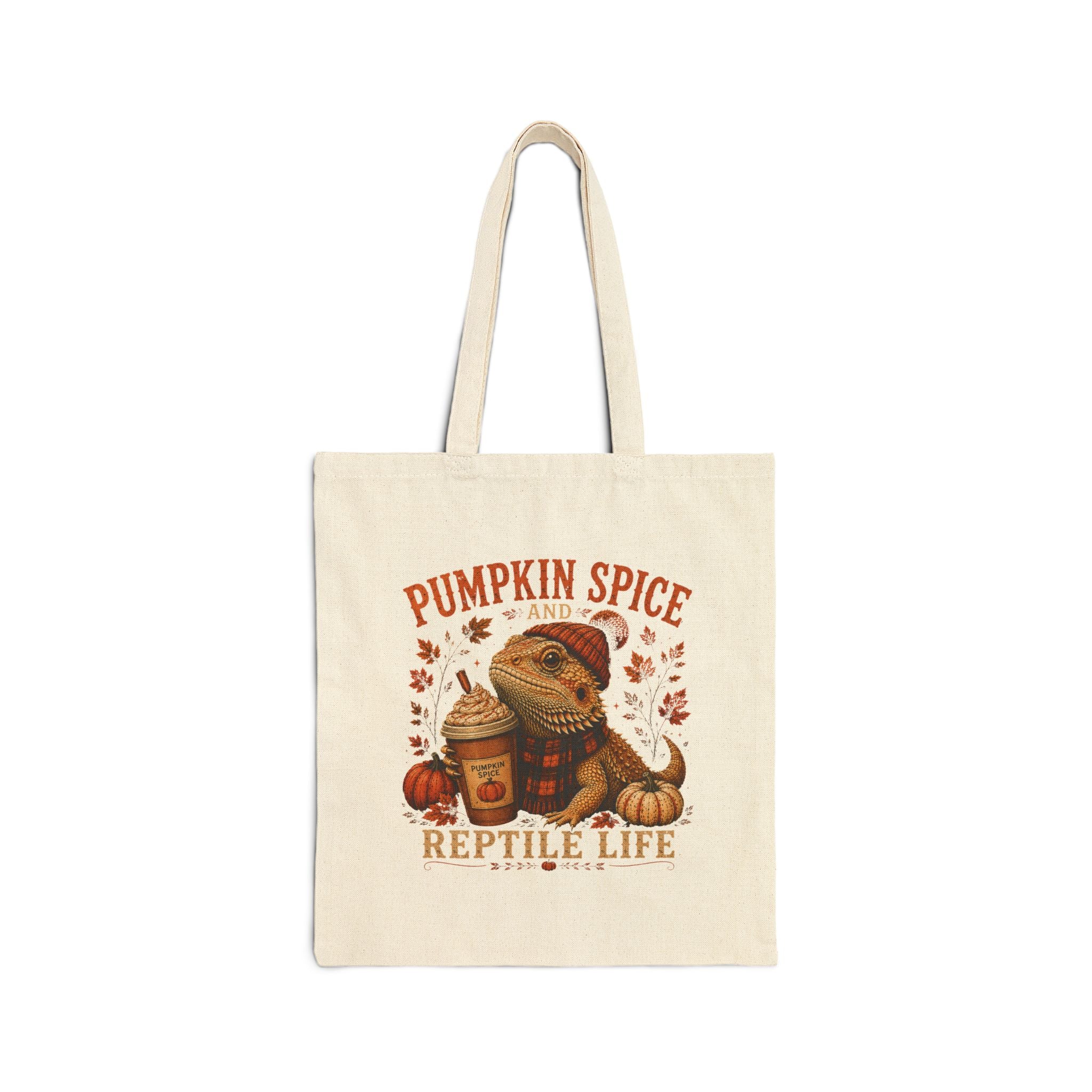 Pumpkin Spice and Reptile Life Canvas Tote Bag | Fall Bearded Dragon Tote | Autumn Reptile Lover Gift