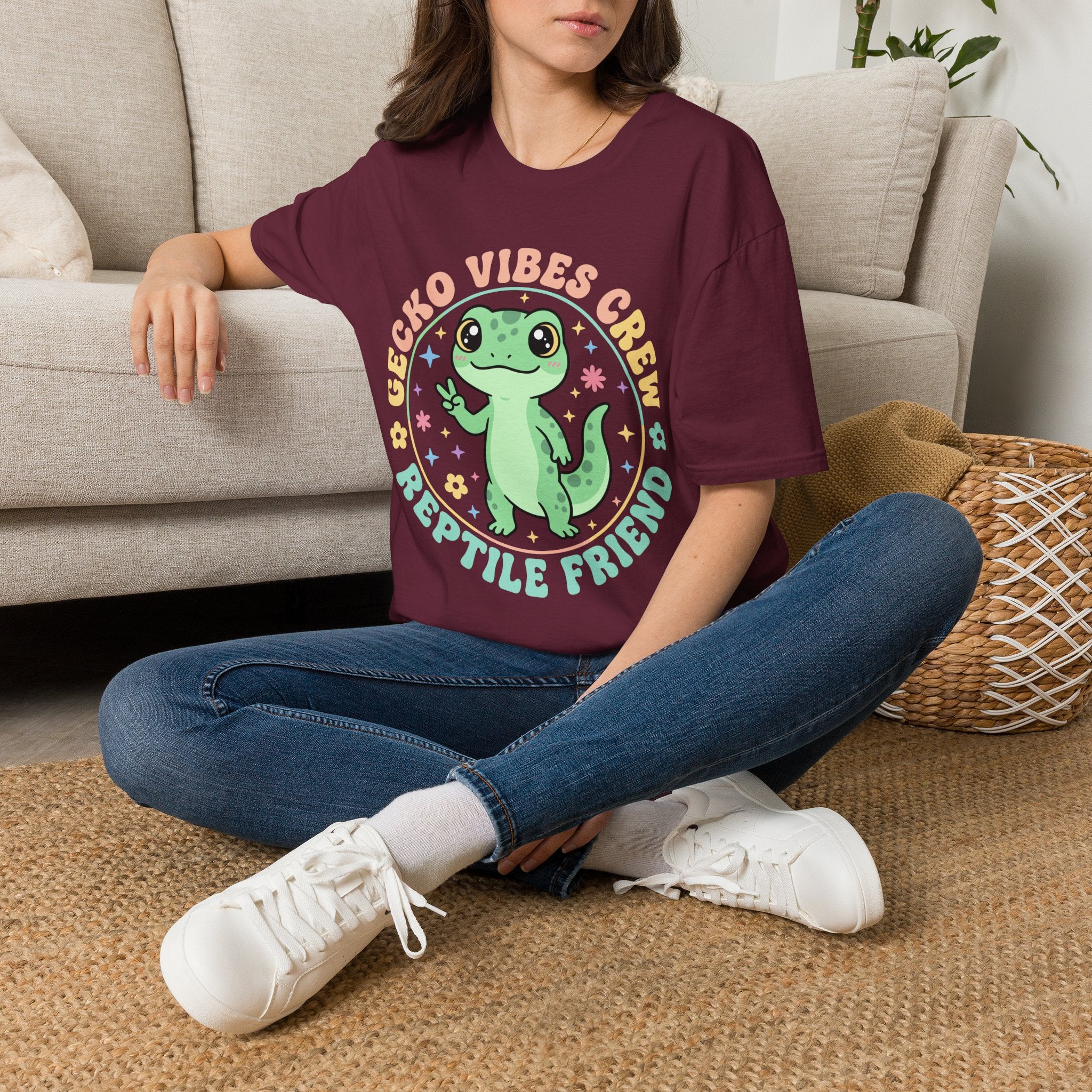 Gecko Vibes Crew T-Shirt — Cute Reptile Friend Graphic Tee