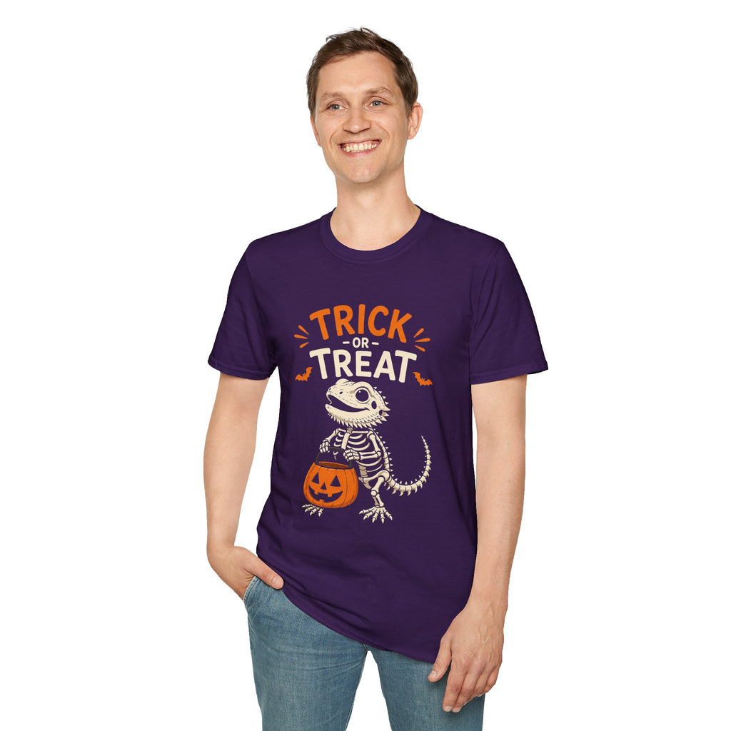Trick or Treat Lizard Tee — Halloween Reptile Skeleton Pumpkin T-Shirt