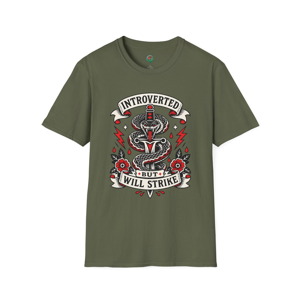 Introverted But Will Strike T-Shirt — Retro Snake Dagger Graphic Tee