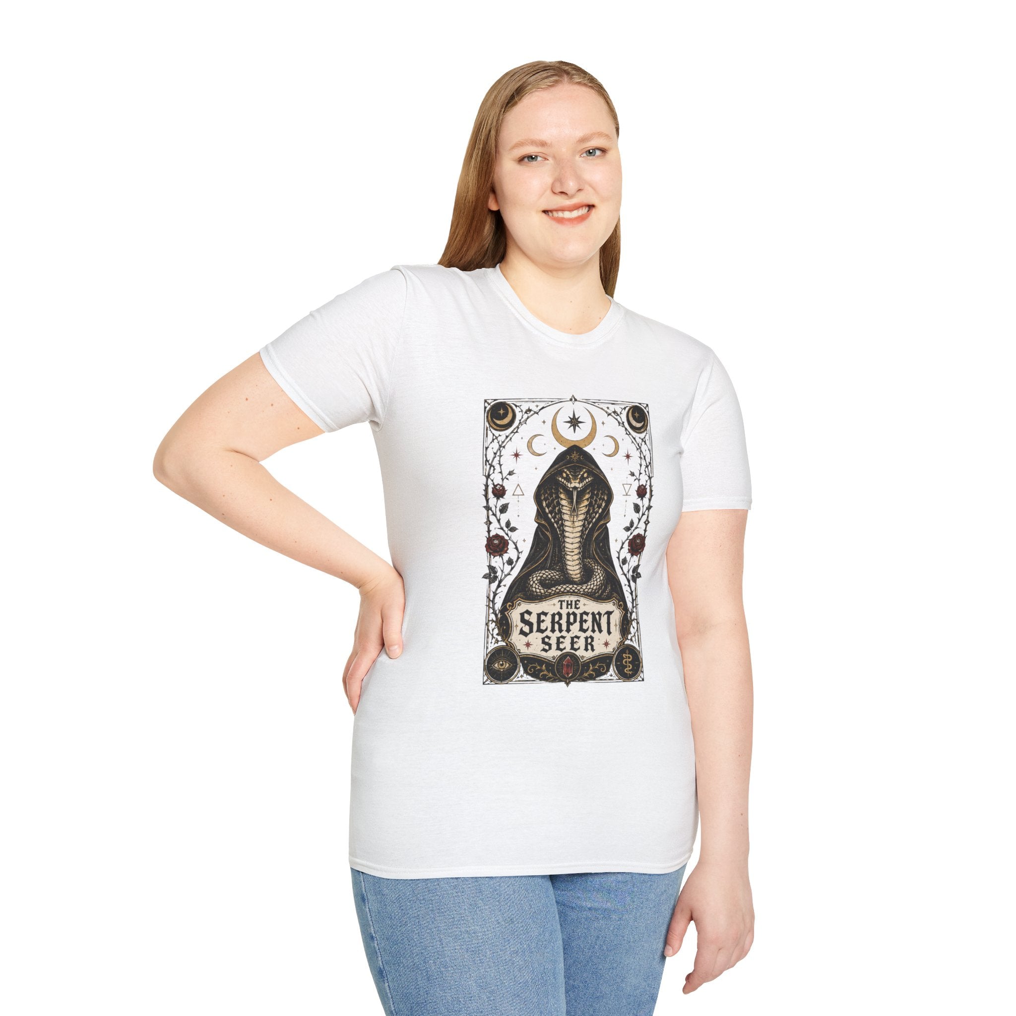 Serpent Seer T-Shirt — Mystical Cobra & Moon Phase Graphic Tee