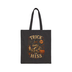 Halloween Tote Bag — "Trick or Hiss" Witchy Snake Pumpkin Canvas Tote