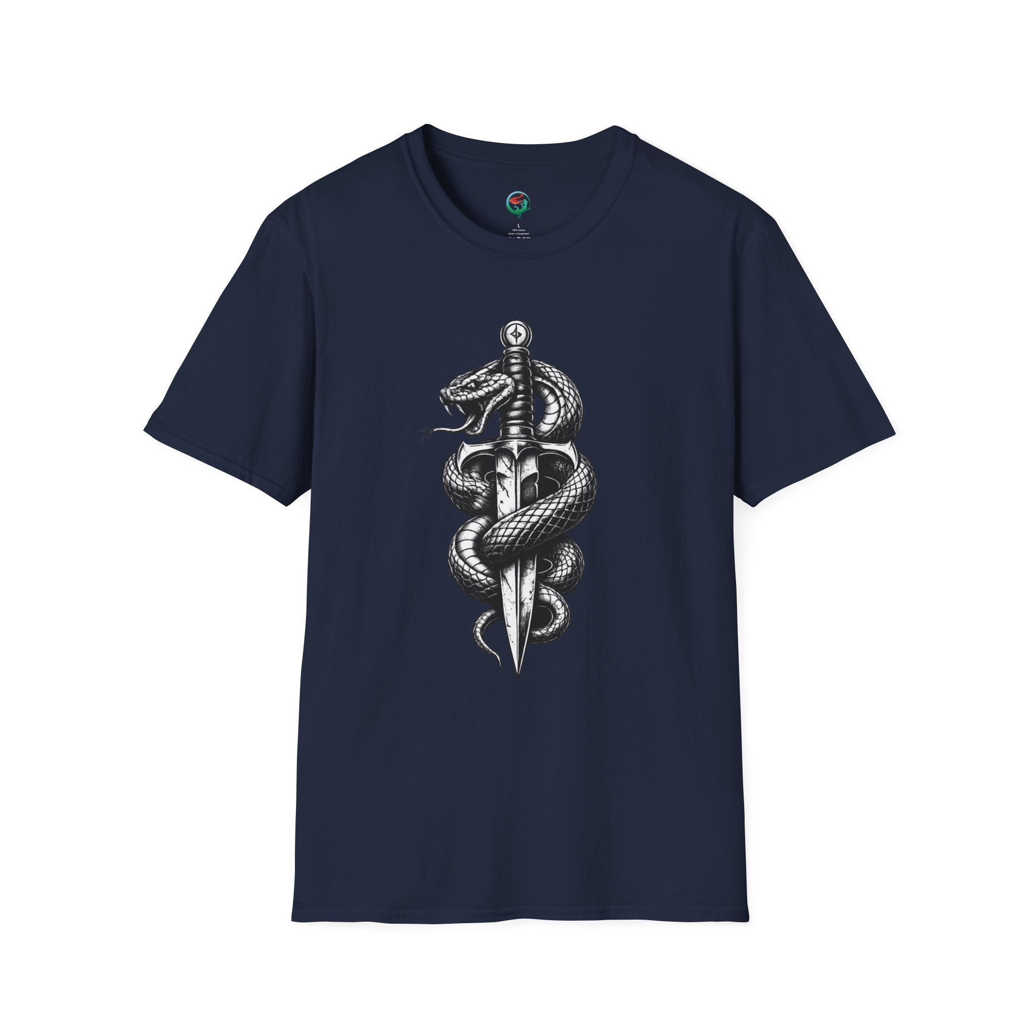 Snake and Dagger T-Shirt — Black Tattoo-Style Serpent Graphic Shirt