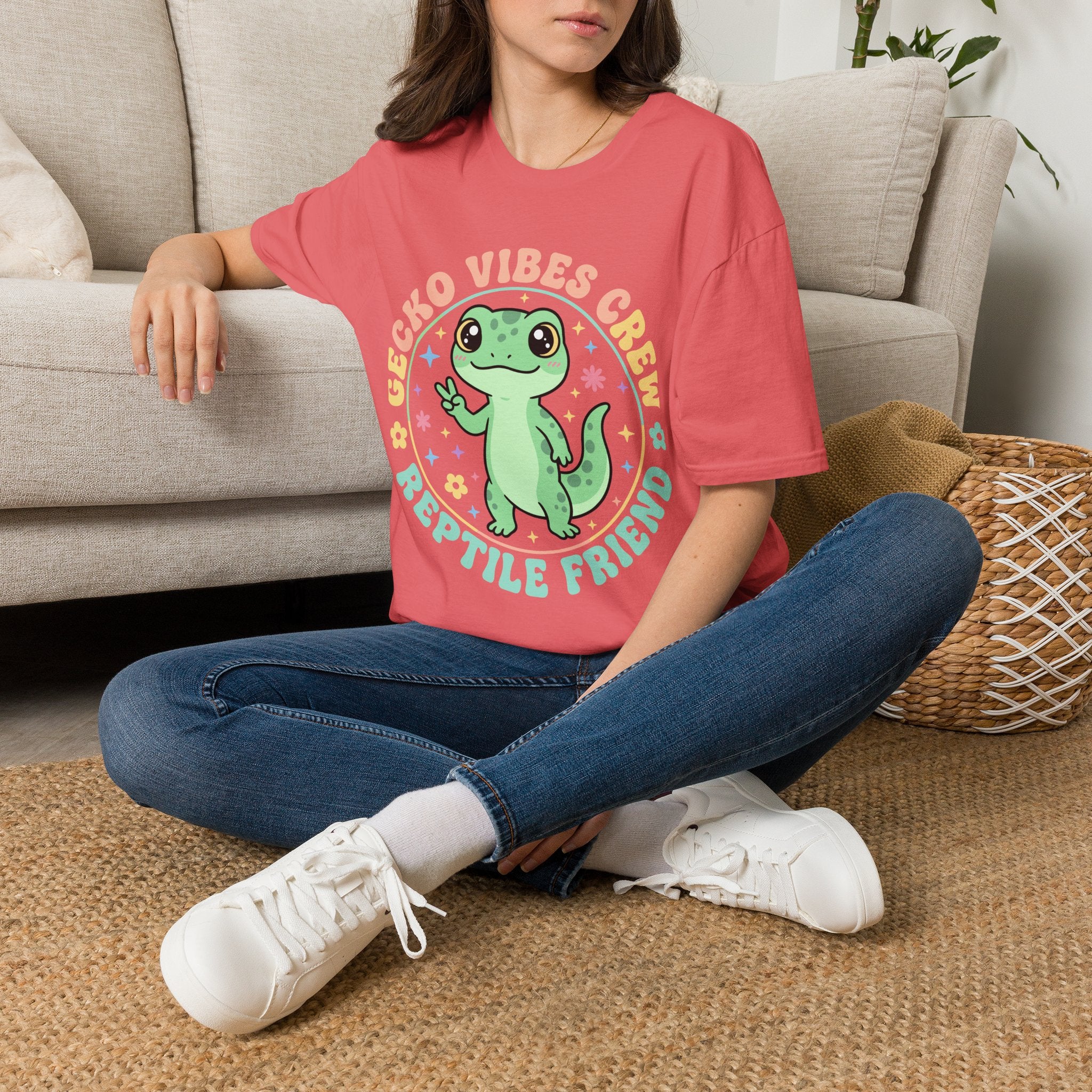 Gecko Vibes Crew T-Shirt — Cute Reptile Friend Graphic Tee