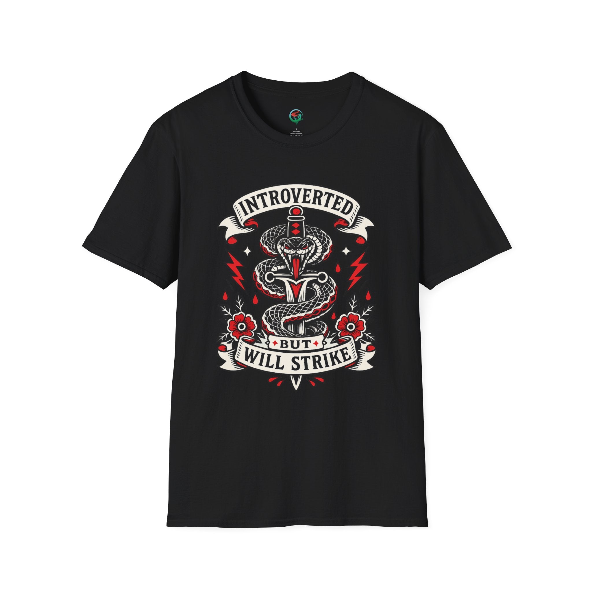 Introverted But Will Strike T-Shirt — Retro Snake Dagger Graphic Tee