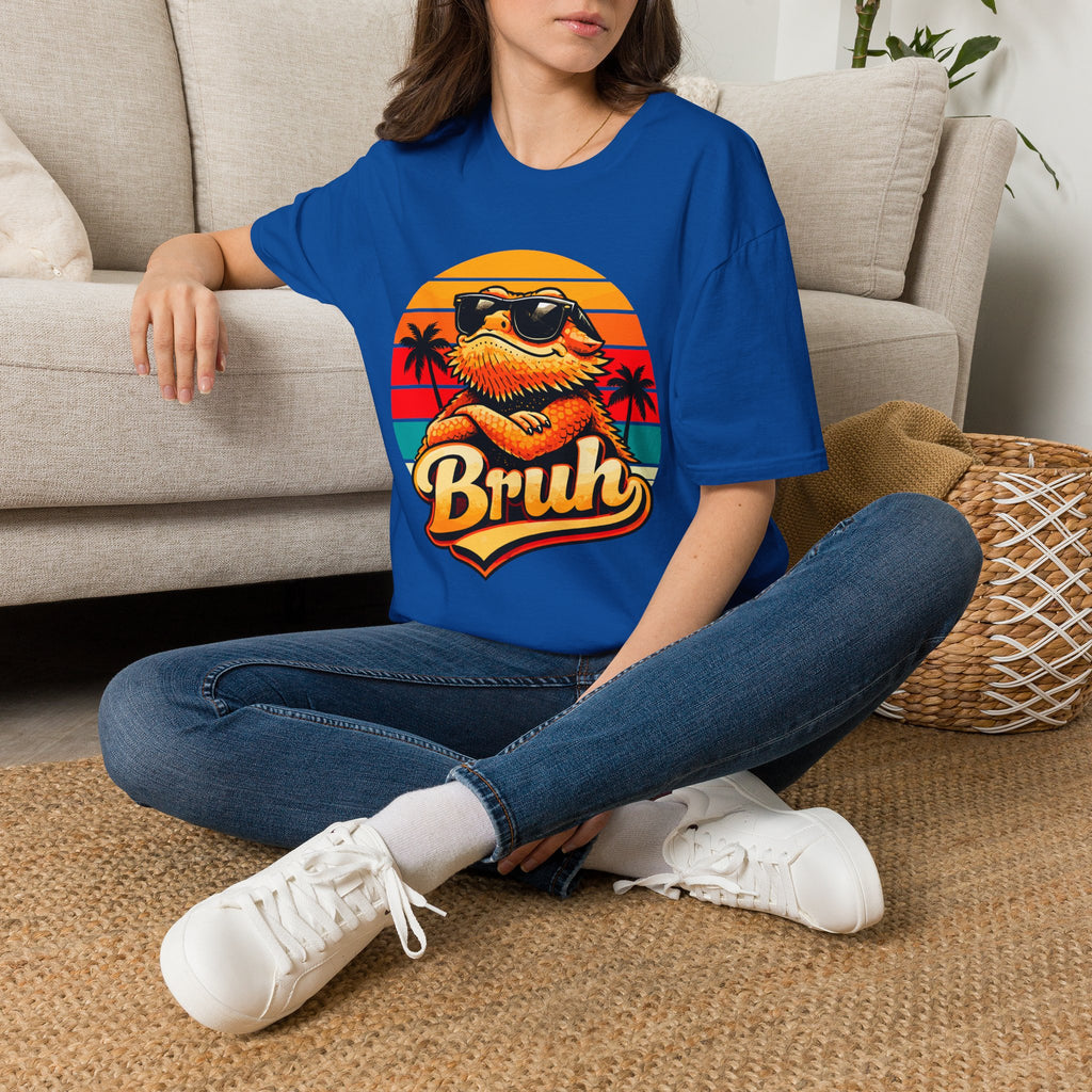 Bearded Dragon 'Bruh' Tee — Retro Sunset Lizard T-Shirt