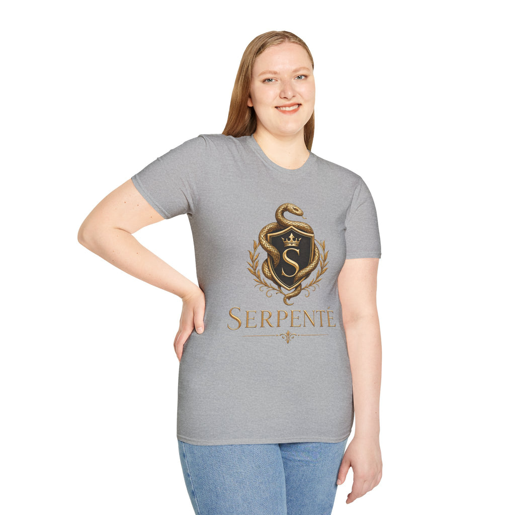 Serpente Crest T-Shirt — Gold Snake Shield Graphic