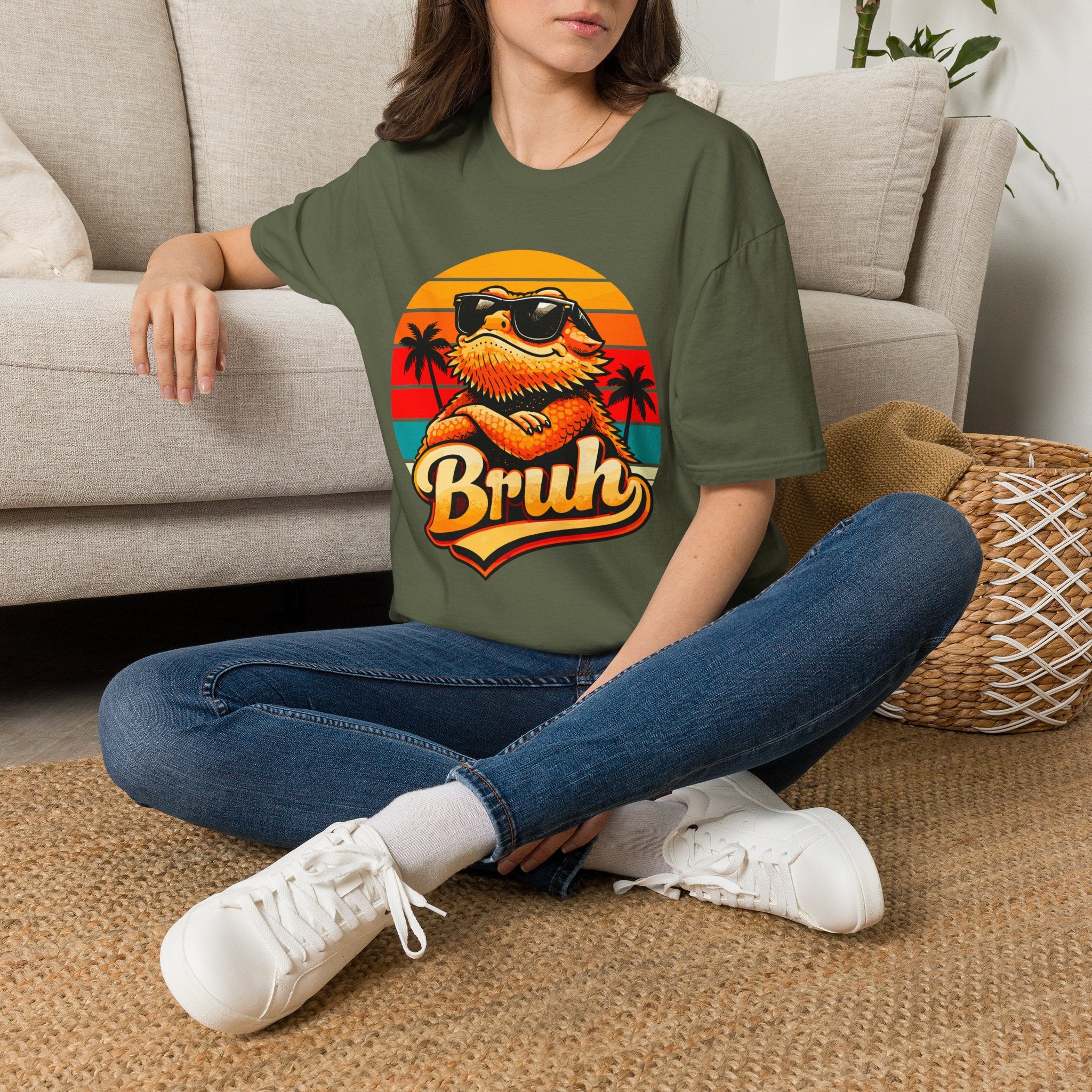 Bearded Dragon 'Bruh' Tee — Retro Sunset Lizard T-Shirt