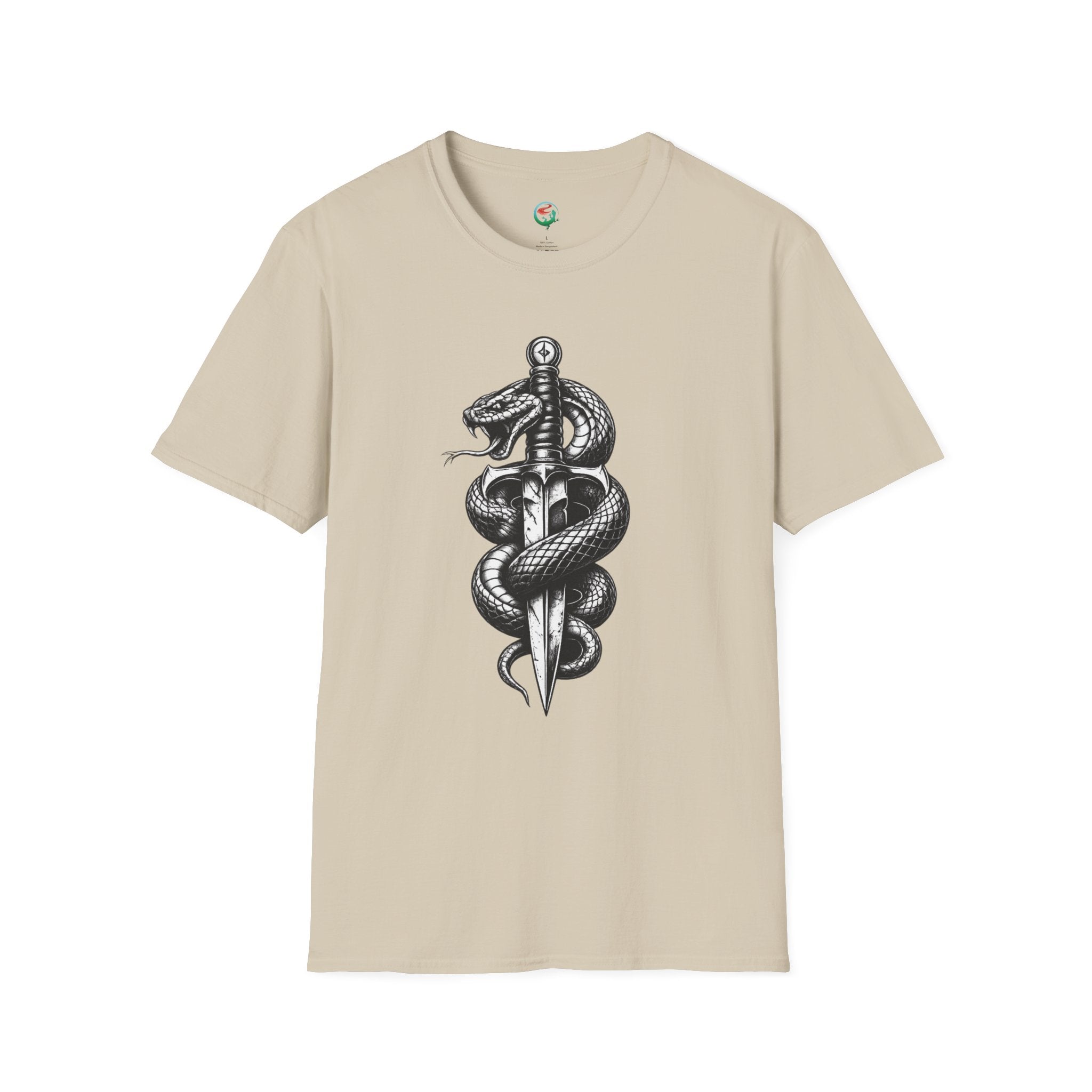 Snake and Dagger T-Shirt — Black Tattoo-Style Serpent Graphic Shirt