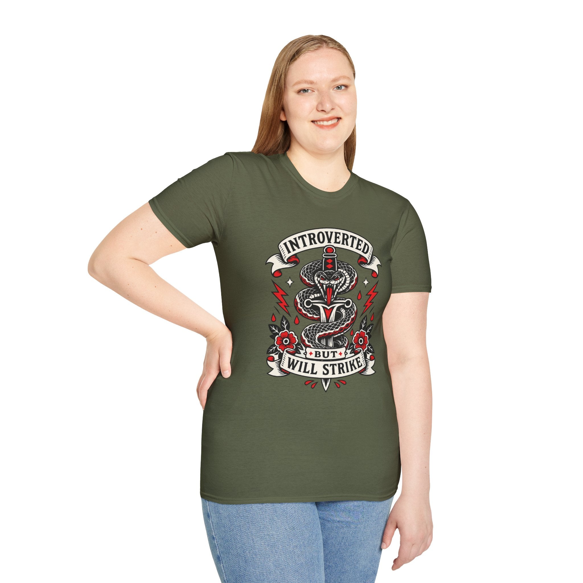 Introverted But Will Strike T-Shirt — Retro Snake Dagger Graphic Tee