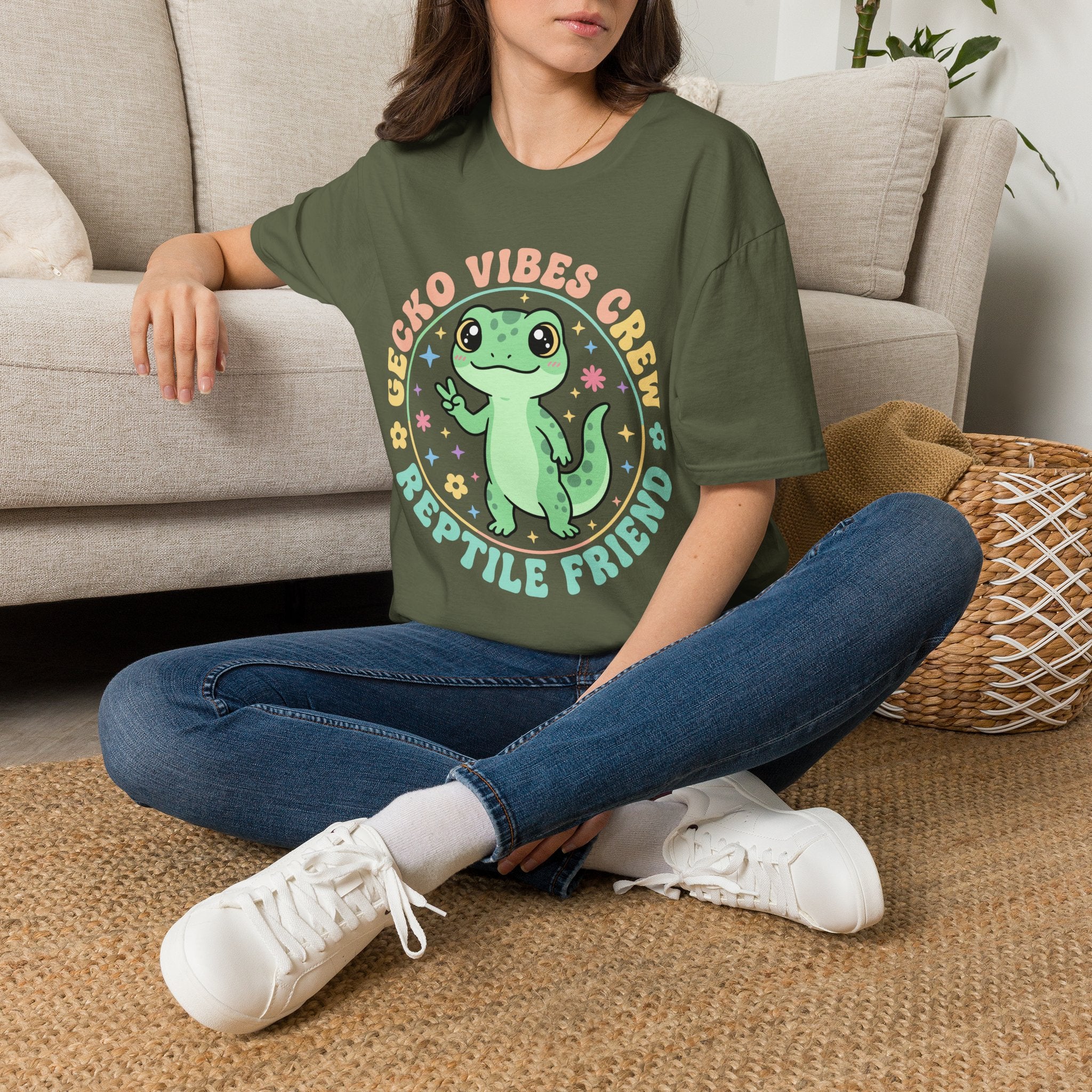 Gecko Vibes Crew T-Shirt — Cute Reptile Friend Graphic Tee