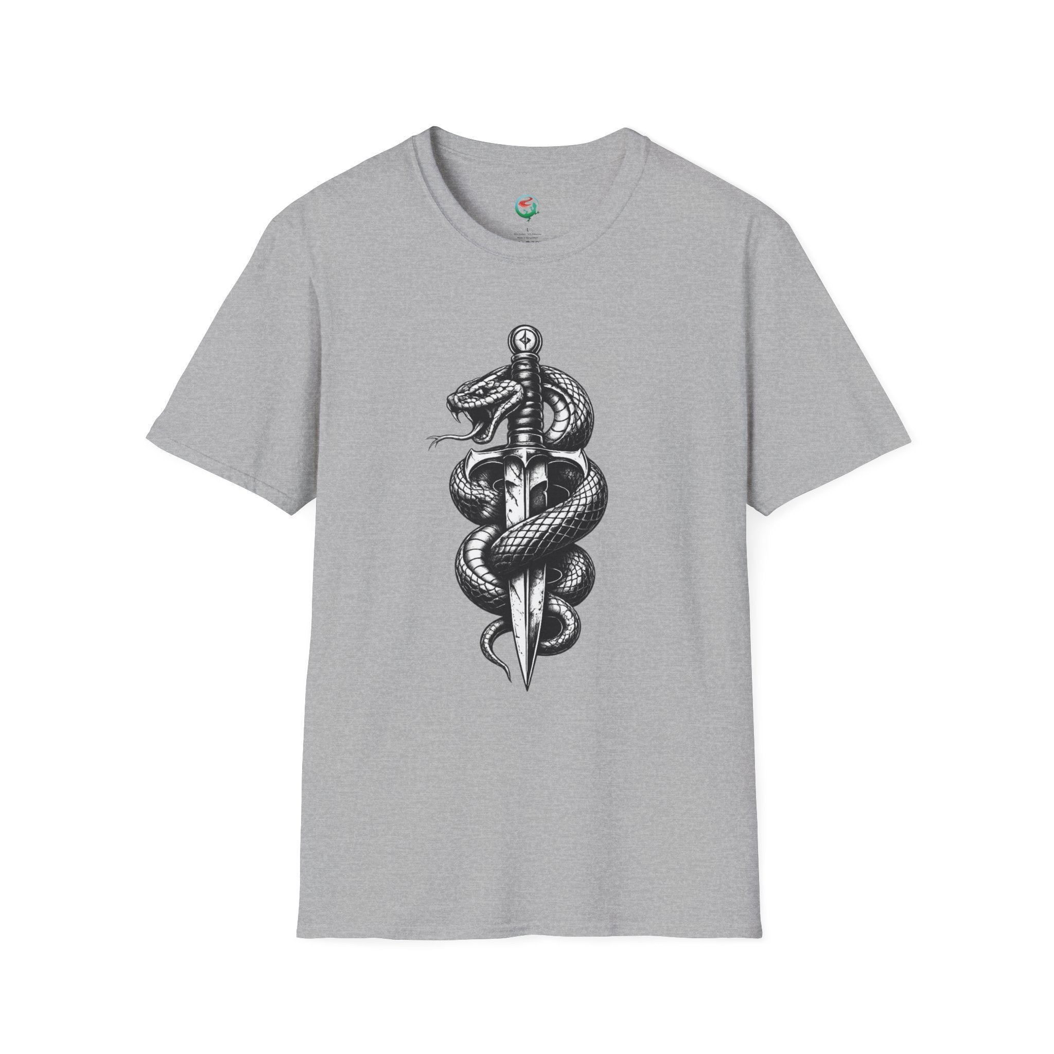 Snake and Dagger T-Shirt — Black Tattoo-Style Serpent Graphic Shirt