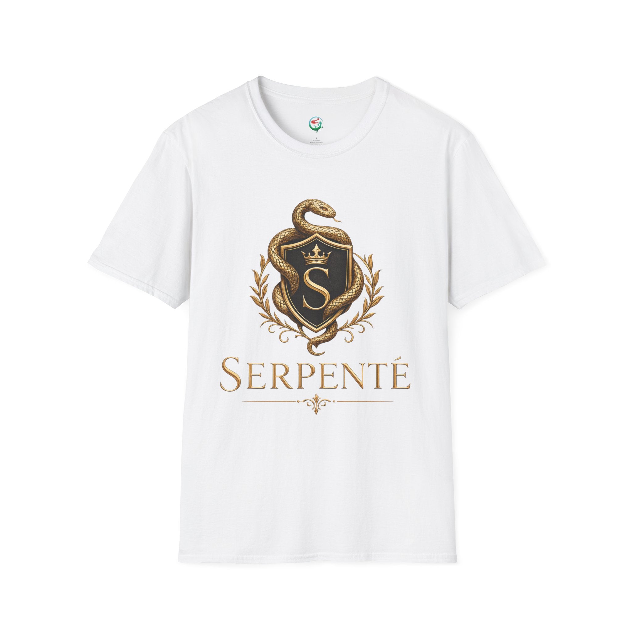 Serpente Crest T-Shirt — Gold Snake Shield Graphic