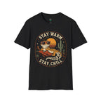 Stay Warm Stay Chill Leopard Gecko T-Shirt — Retro Desert Sunset Crew Tee