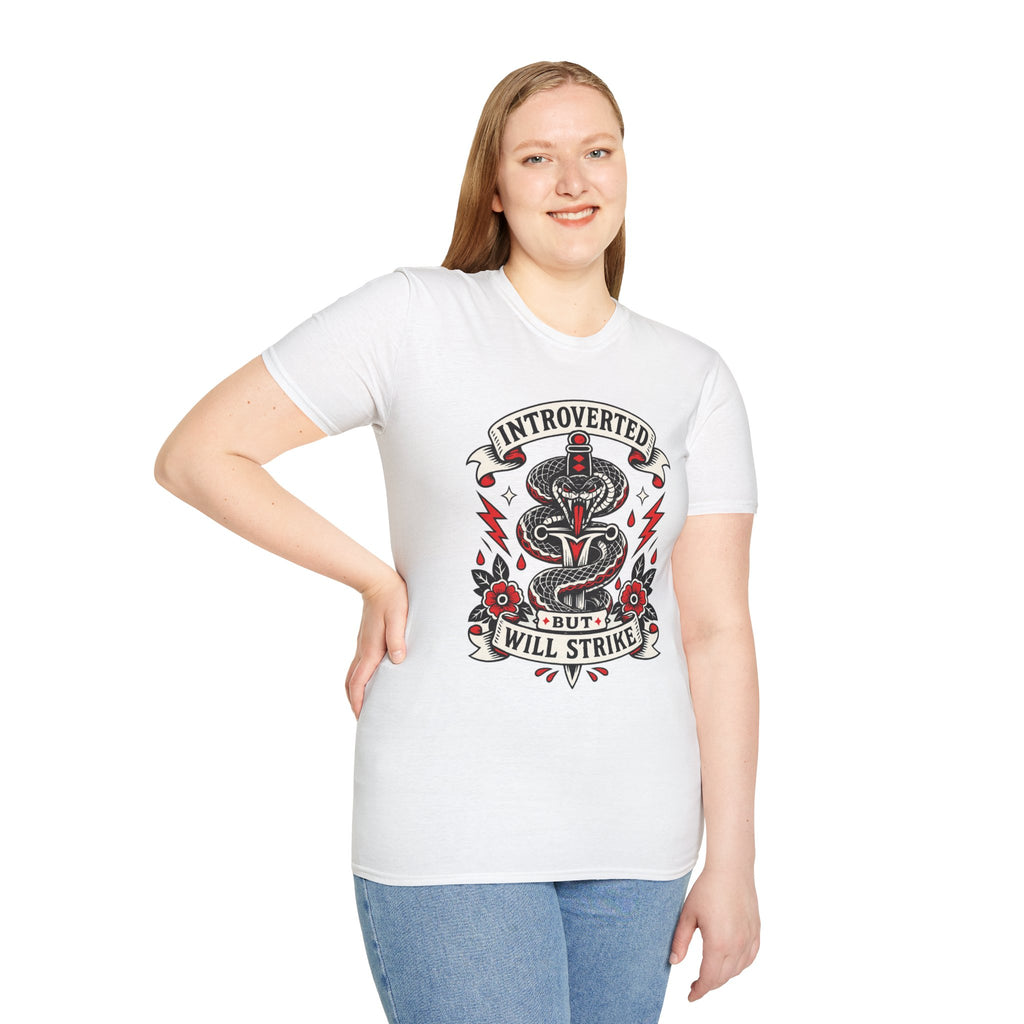 Introverted But Will Strike T-Shirt — Retro Snake Dagger Graphic Tee