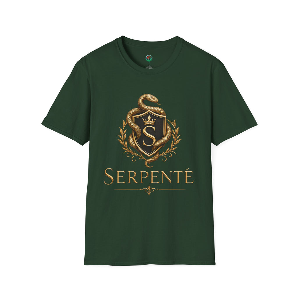Serpente Crest T-Shirt — Gold Snake Shield Graphic