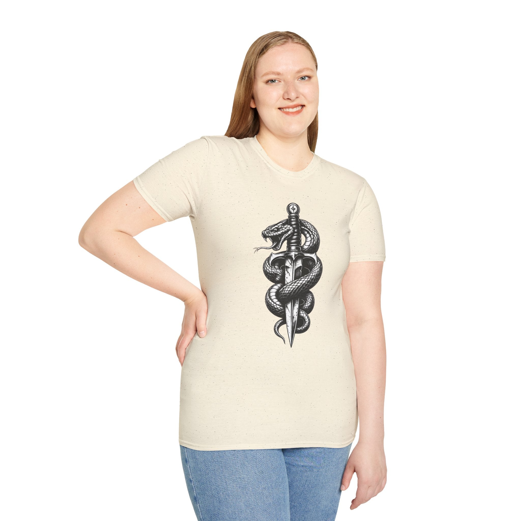 Snake and Dagger T-Shirt — Black Tattoo-Style Serpent Graphic Shirt
