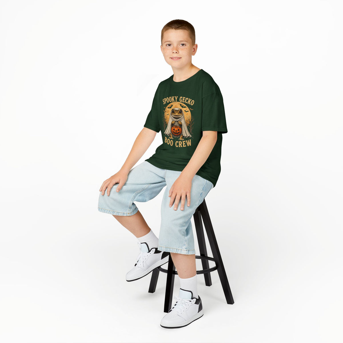 Kids Halloween T‑Shirt — "Spooky Gecko Boo Crew" Pumpkin Ghost Tee