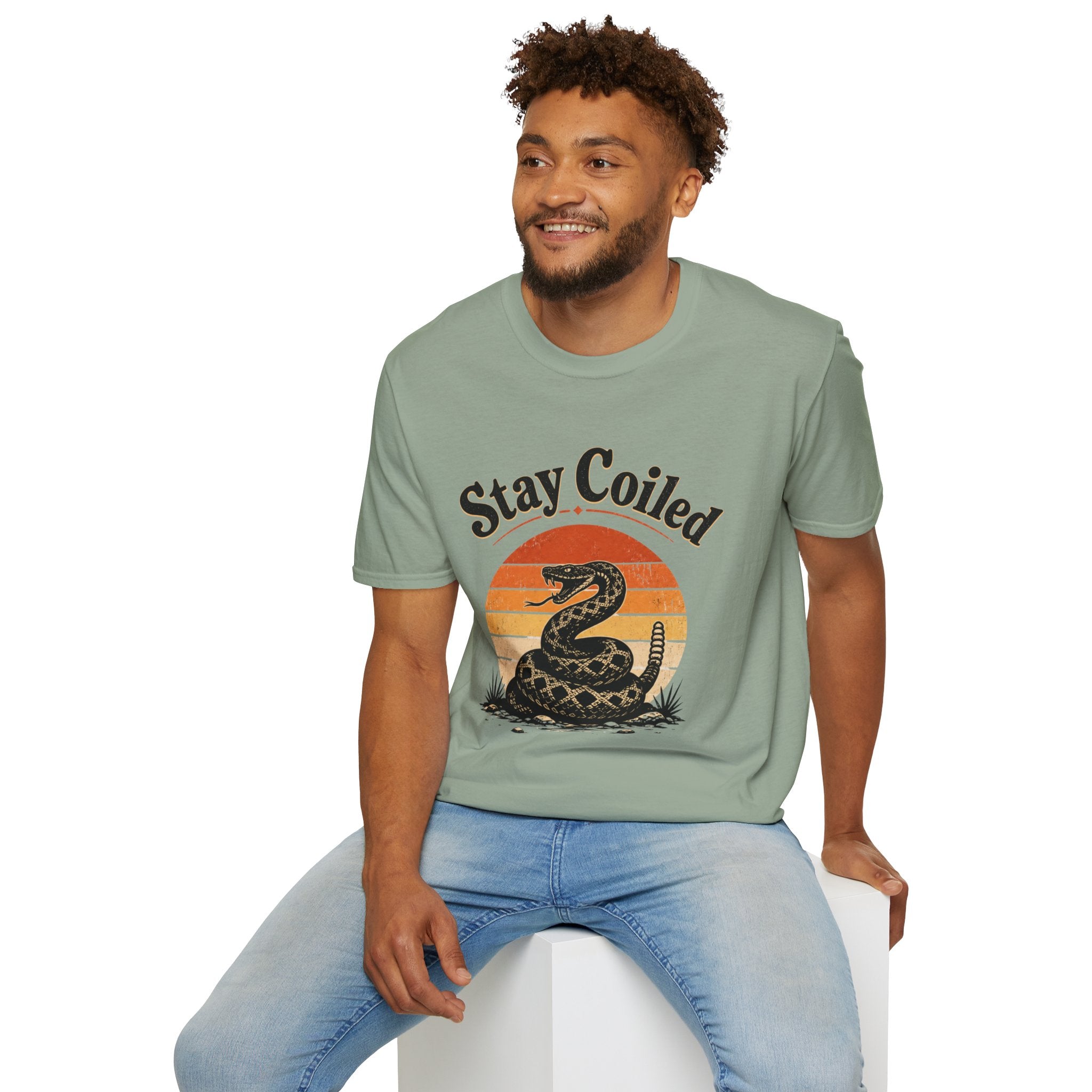 Stay Coiled Snake T-Shirt — Retro Vintage Sunset Graphic Tee