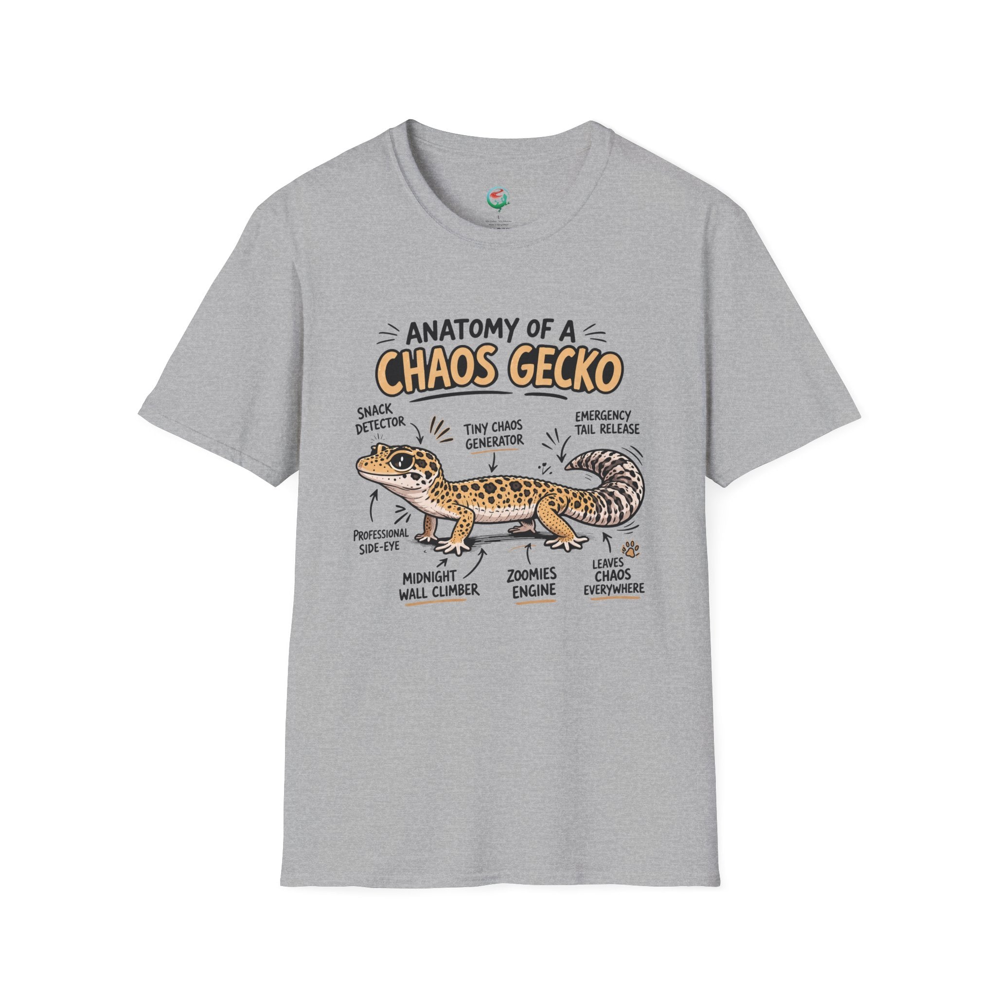 Chaos Gecko Anatomy T-Shirt — Funny Leopard Gecko Pet Owner Tee