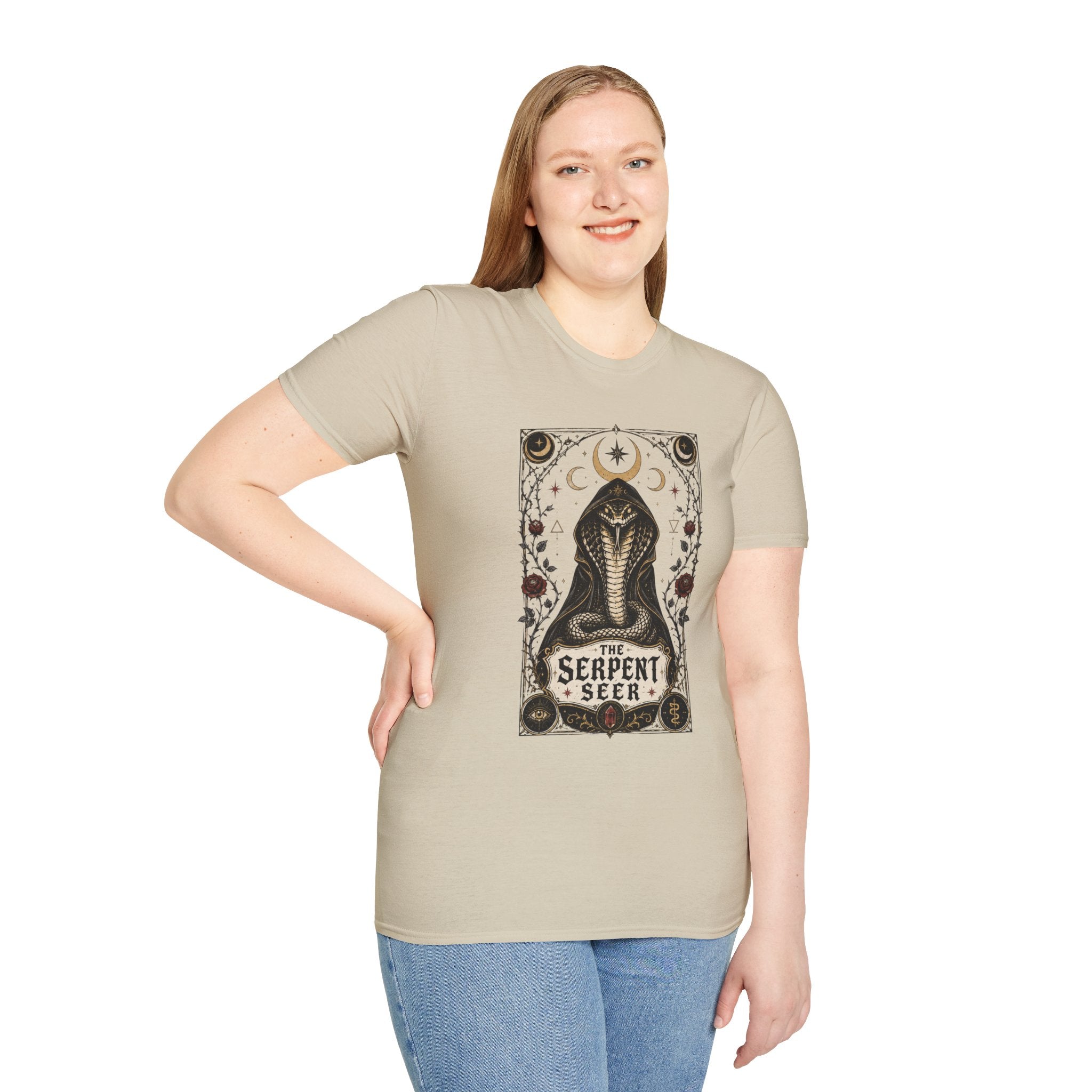 Serpent Seer T-Shirt — Mystical Cobra & Moon Phase Graphic Tee
