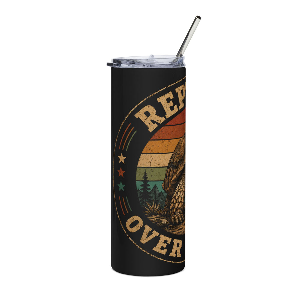 Reptile Over People 20oz Stainless Steel Tumbler — Retro Turtle Travel Mug