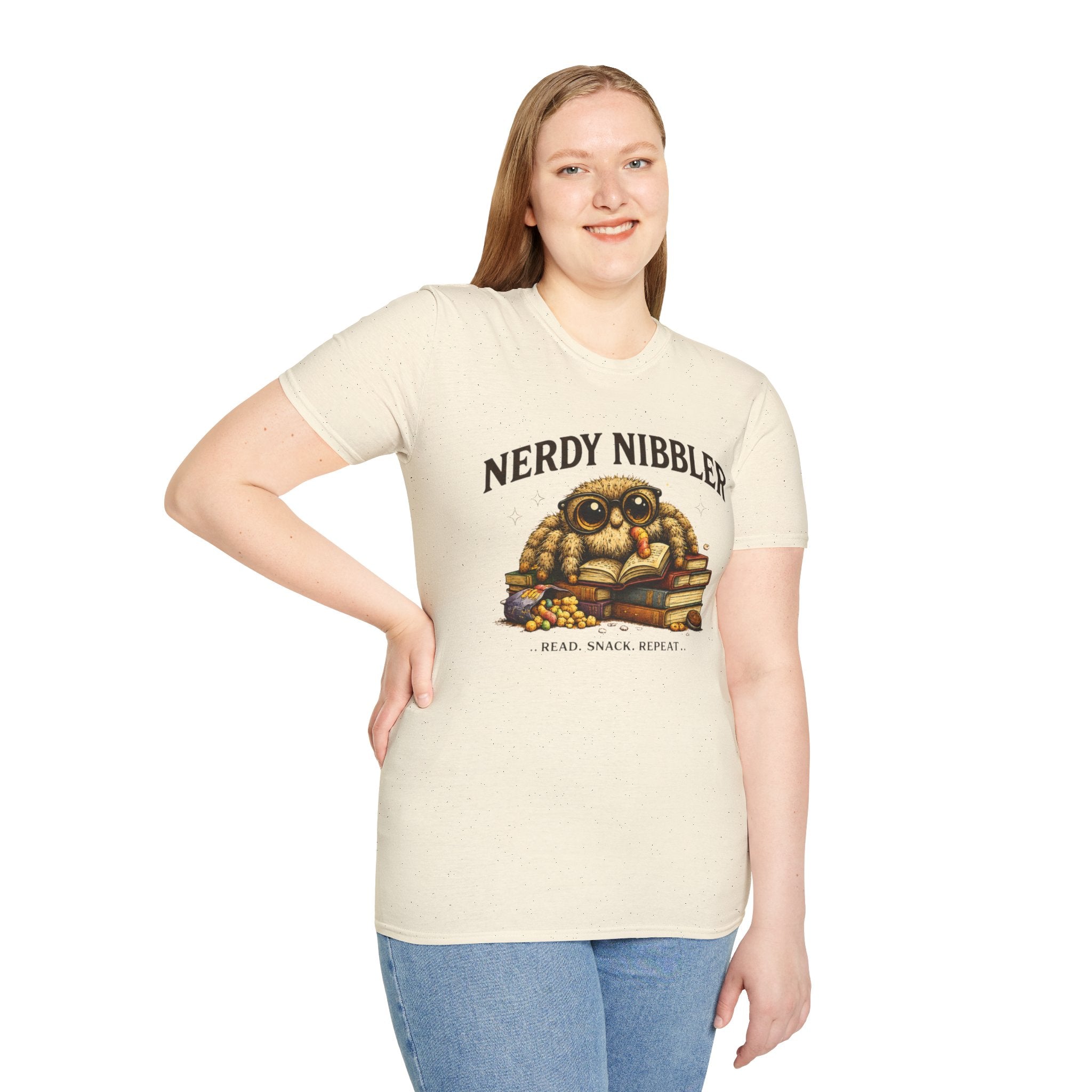 Nerdy Nibbler – Read. Snack. Repeat. Jumping Spider Graphic T-Shirt