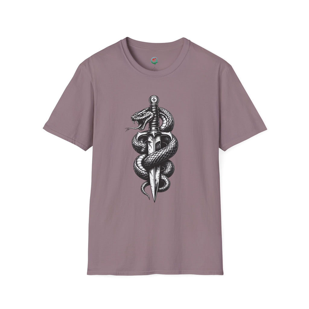 Snake and Dagger T-Shirt — Black Tattoo-Style Serpent Graphic Shirt