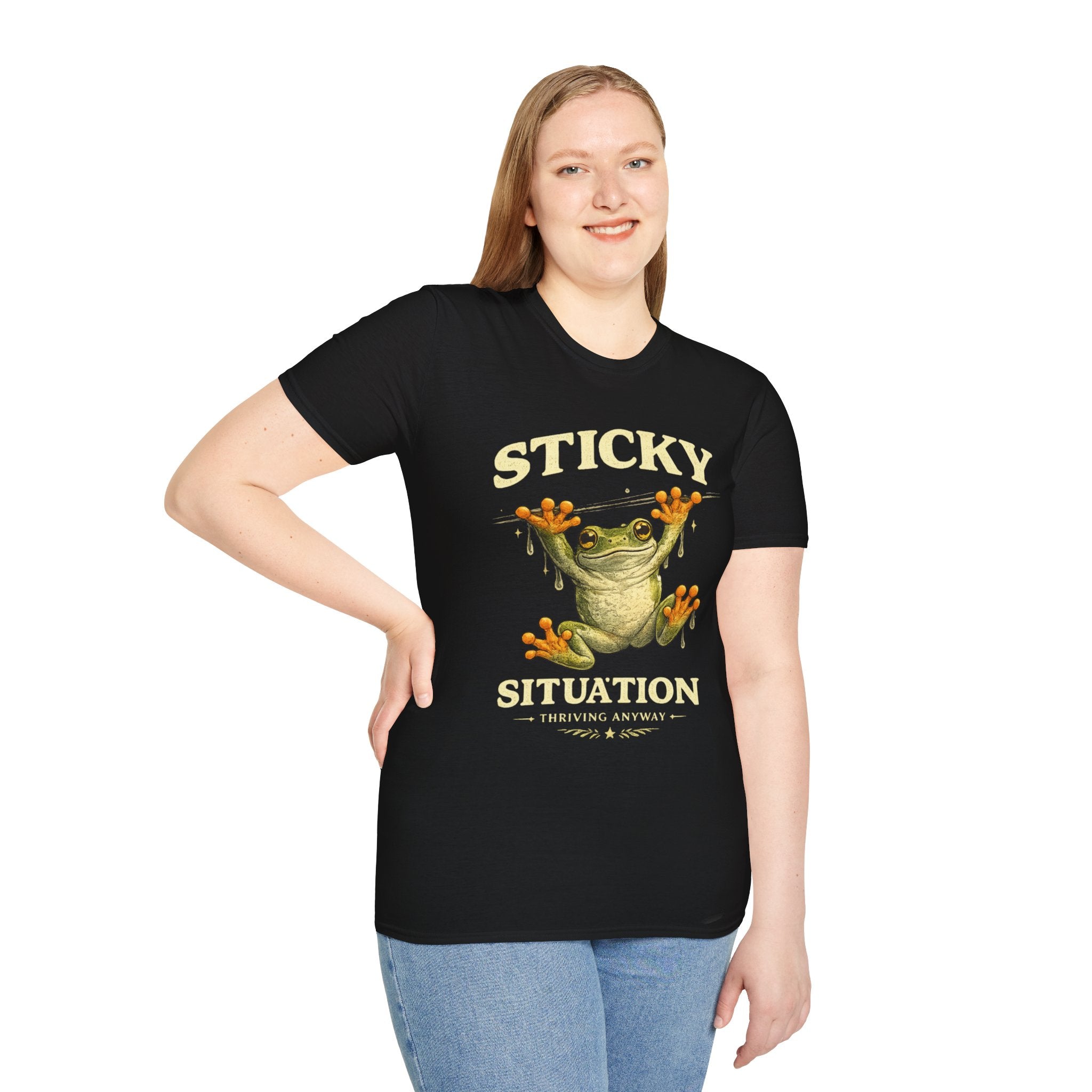 Sticky Situation – Thriving Anyway Frog Graphic T-Shirt