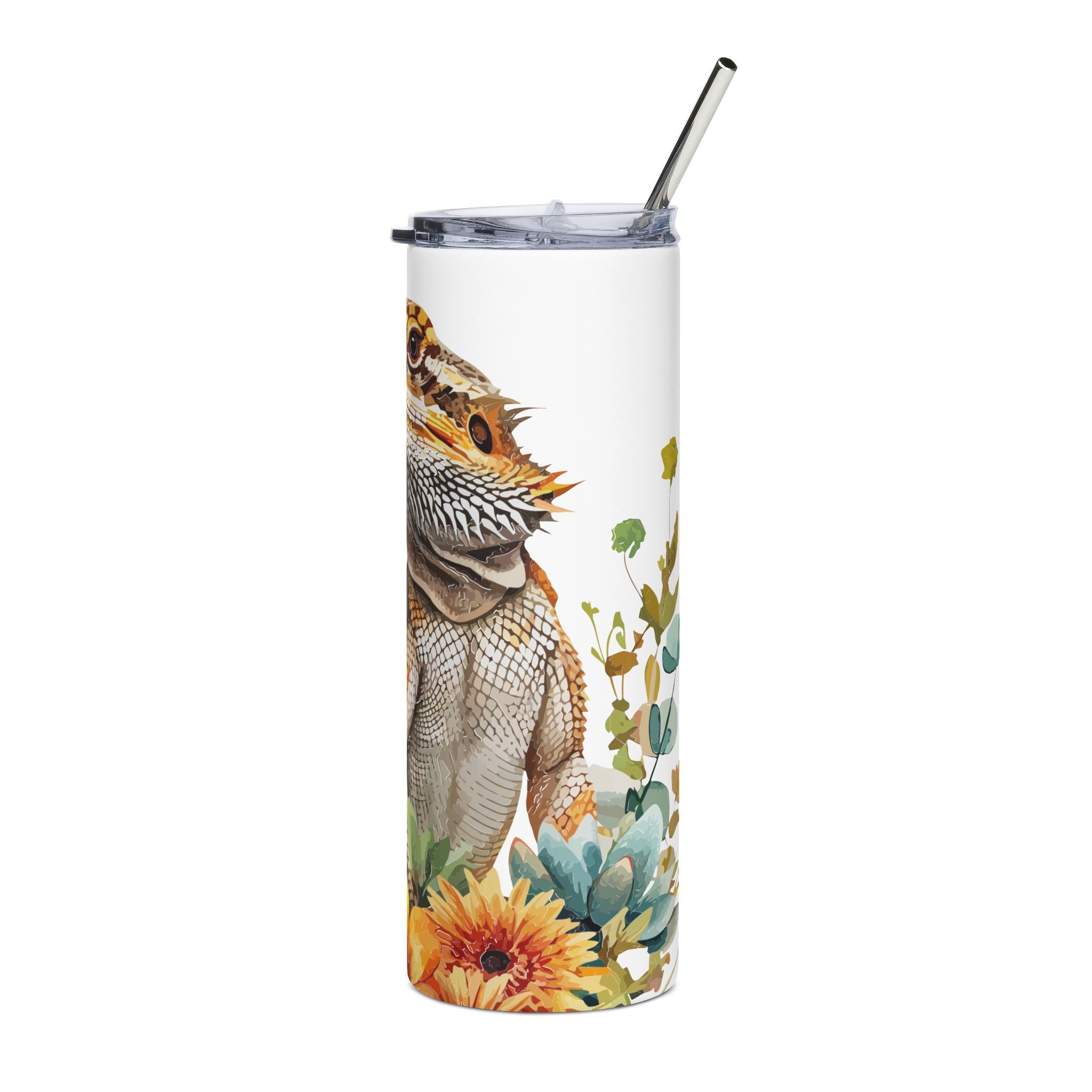 Bearded Dragon Floral 20oz Stainless Tumbler