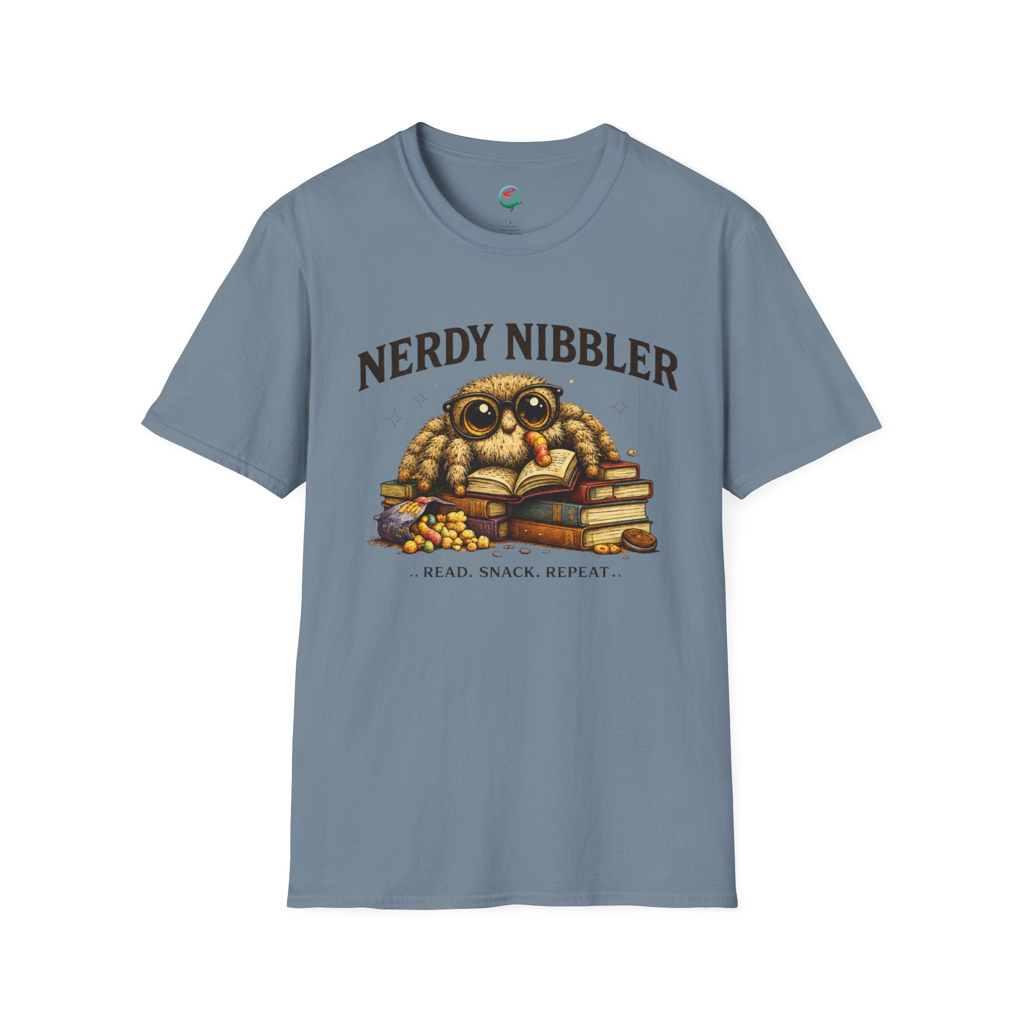 Nerdy Nibbler – Read. Snack. Repeat. Jumping Spider Graphic T-Shirt