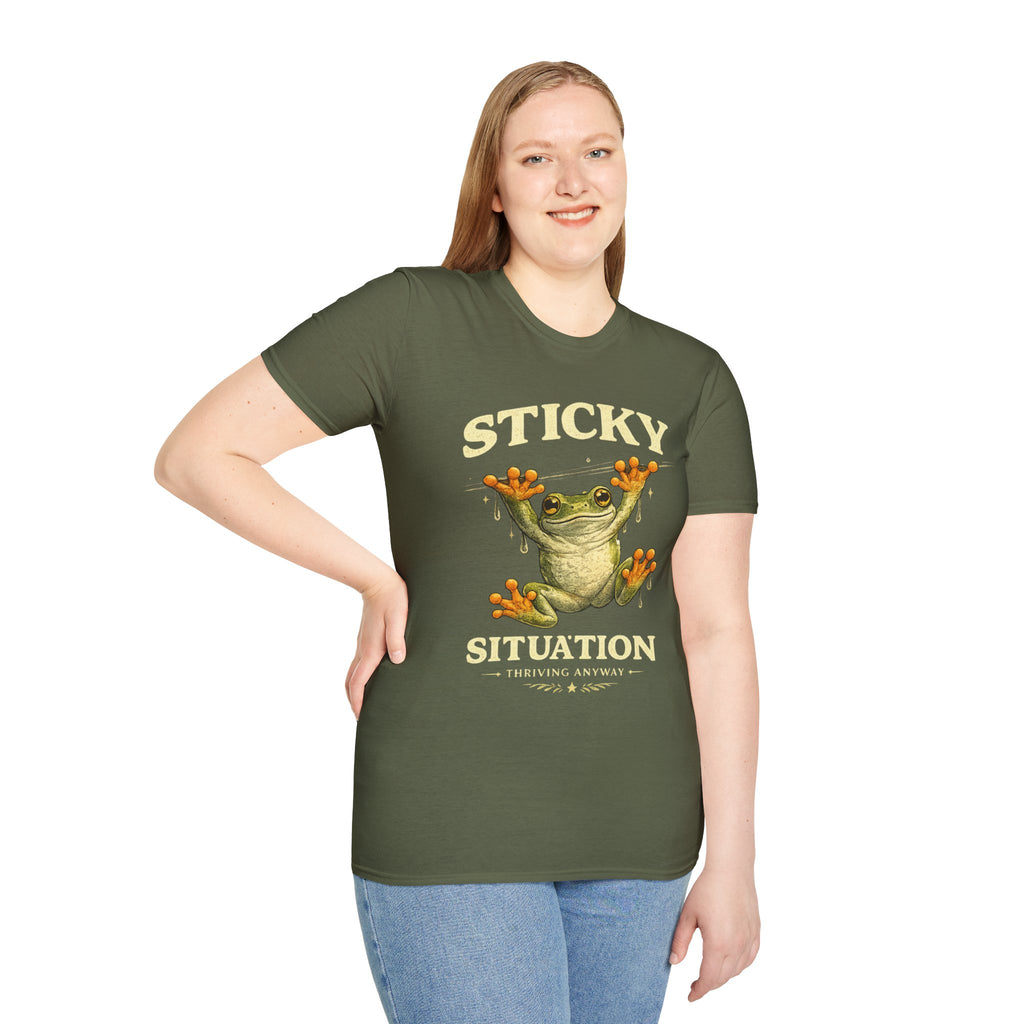 Sticky Situation – Thriving Anyway Frog Graphic T-Shirt