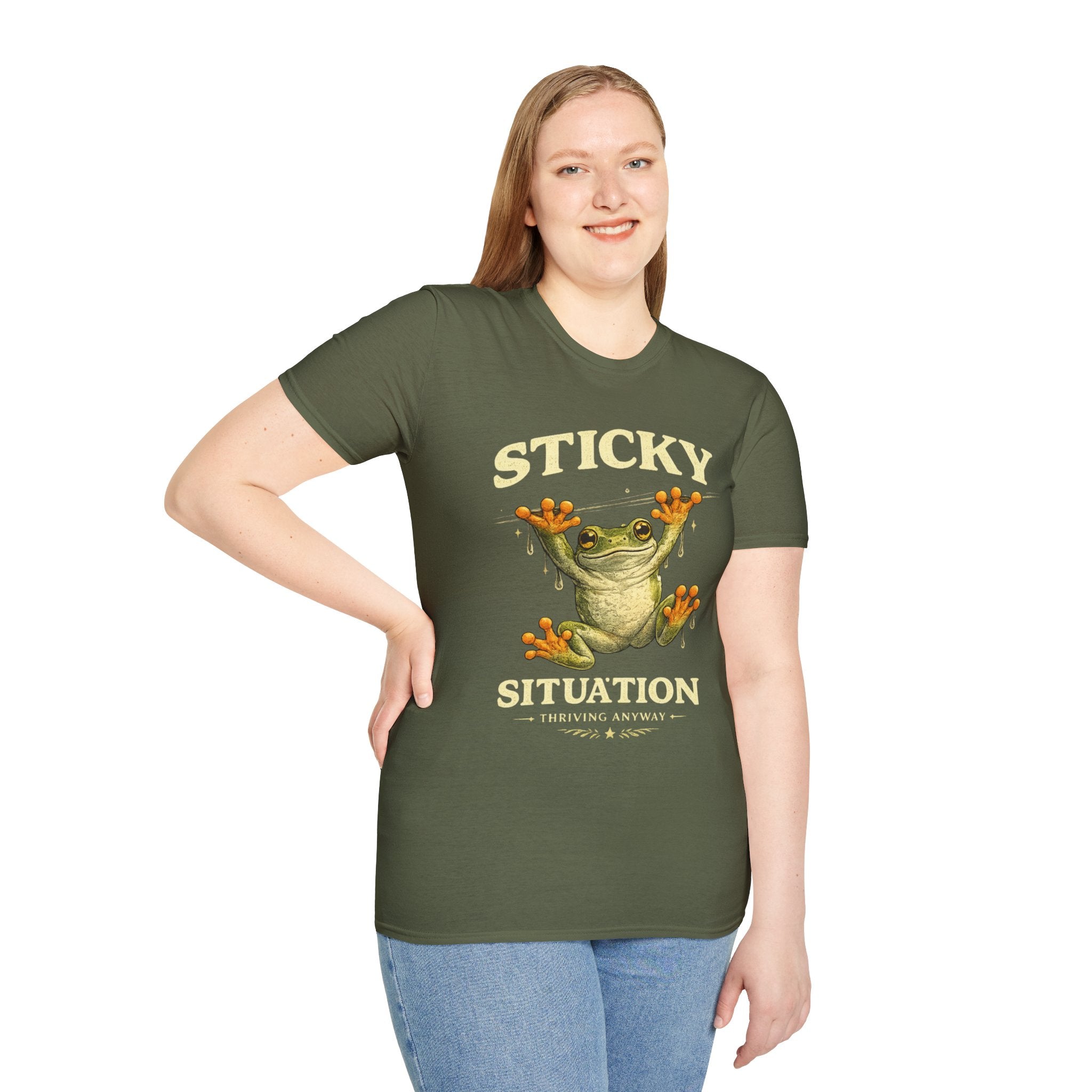 Sticky Situation – Thriving Anyway Frog Graphic T-Shirt