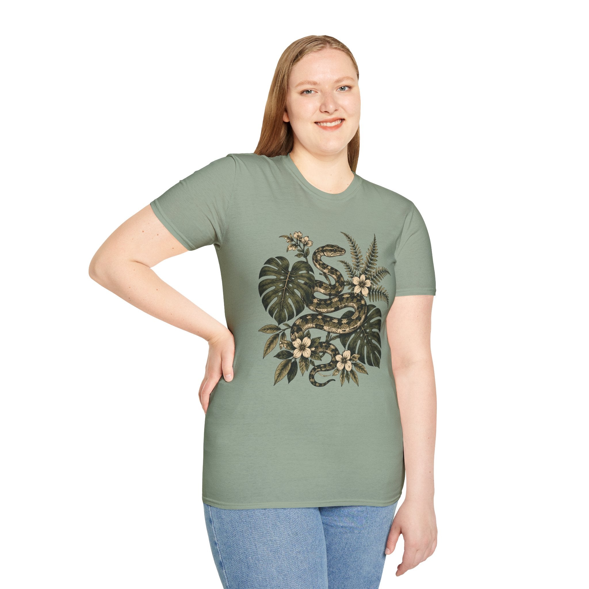 Botanical Snake Graphic T-Shirt | Vintage Floral Reptile Tee