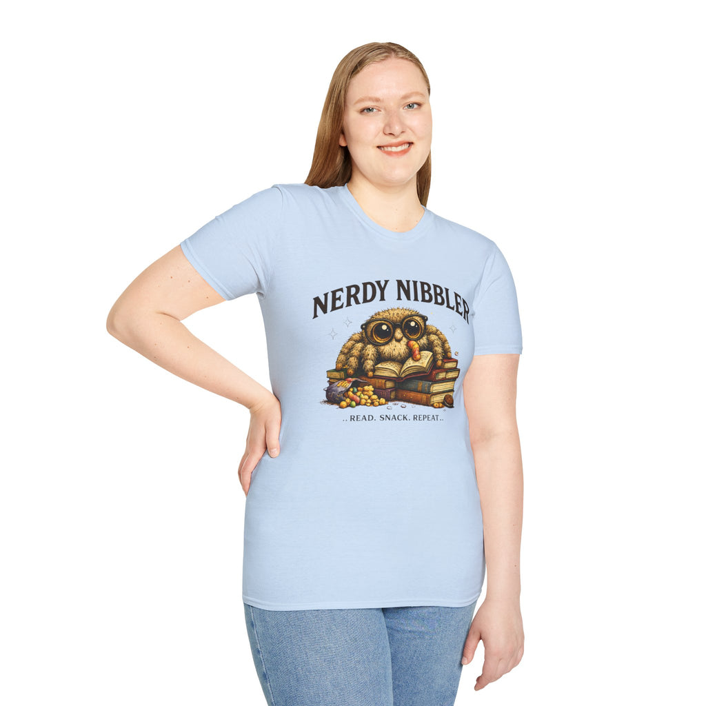 Nerdy Nibbler – Read. Snack. Repeat. Jumping Spider Graphic T-Shirt