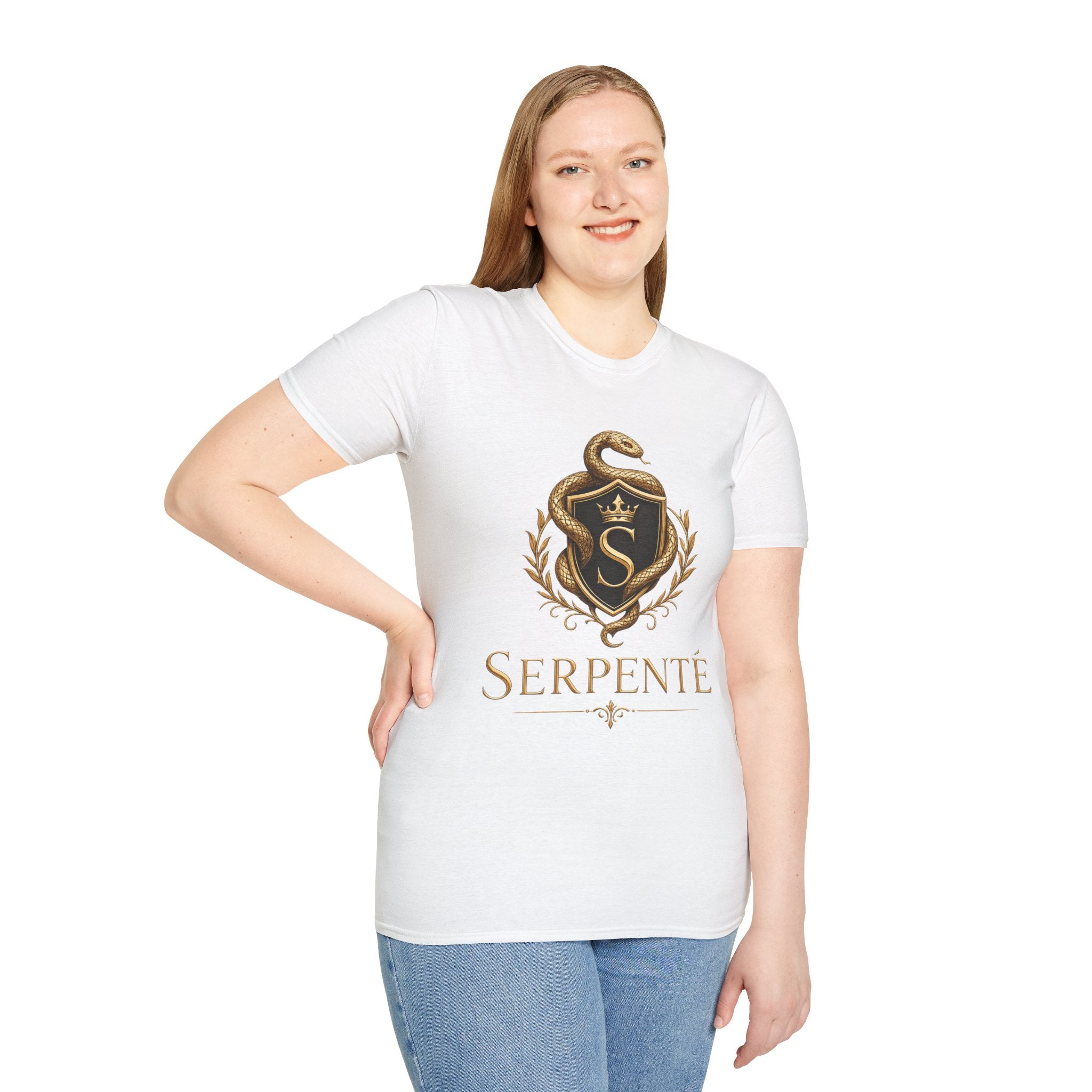 Serpente Crest T-Shirt — Gold Snake Shield Graphic
