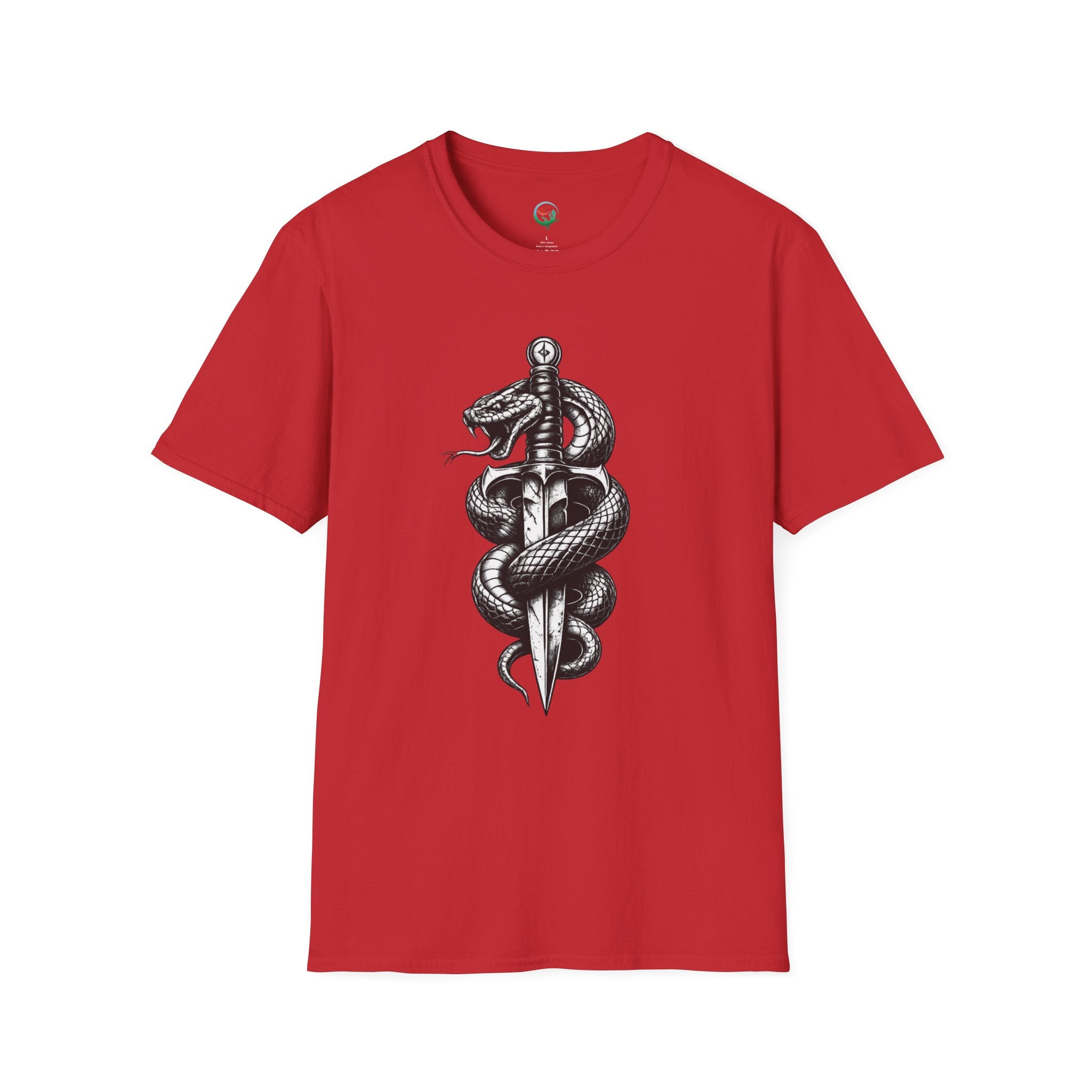 Snake and Dagger T-Shirt — Black Tattoo-Style Serpent Graphic Shirt