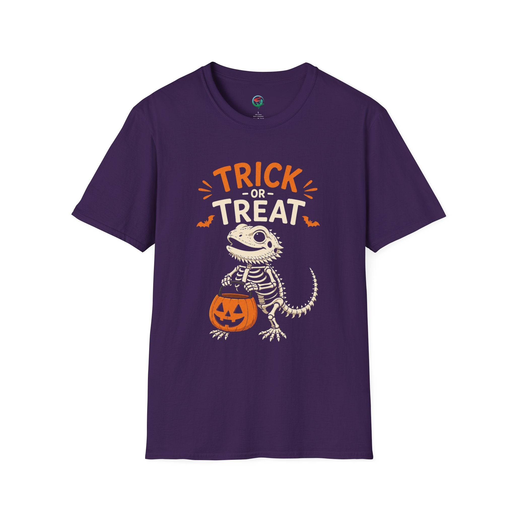 Trick or Treat Lizard Tee — Halloween Reptile Skeleton Pumpkin T-Shirt