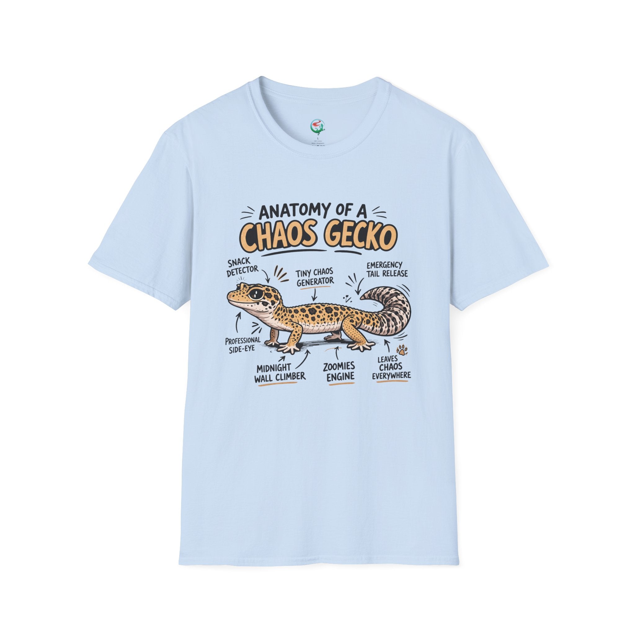 Chaos Gecko Anatomy T-Shirt — Funny Leopard Gecko Pet Owner Tee