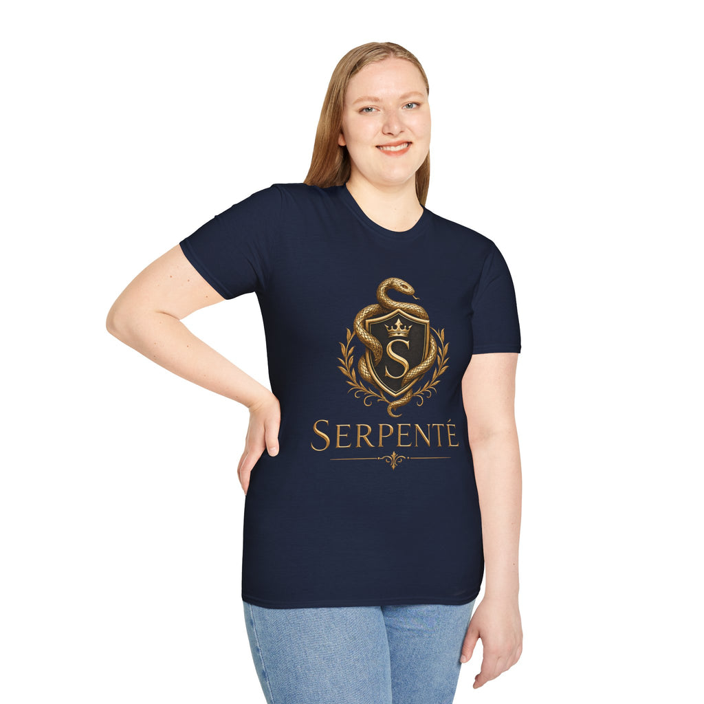 Serpente Crest T-Shirt — Gold Snake Shield Graphic