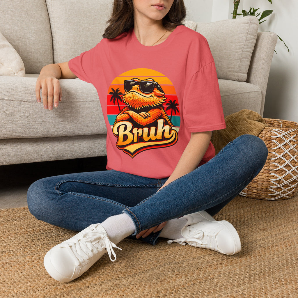 Bearded Dragon 'Bruh' Tee — Retro Sunset Lizard T-Shirt