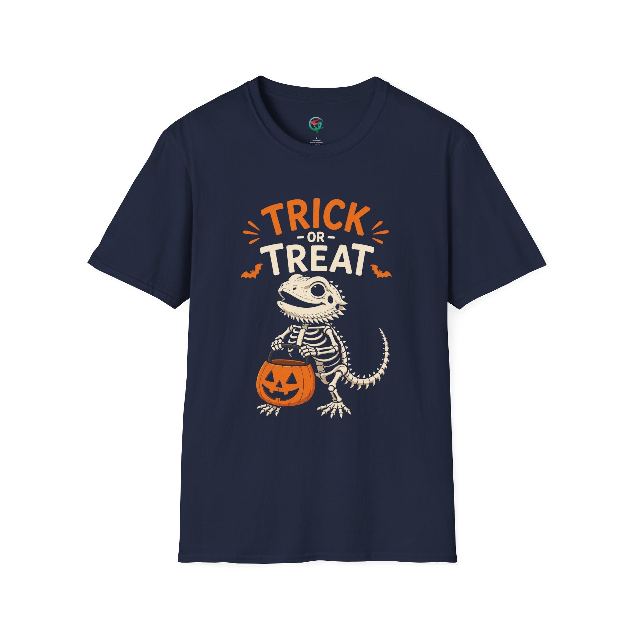 Trick or Treat Lizard Tee — Halloween Reptile Skeleton Pumpkin T-Shirt