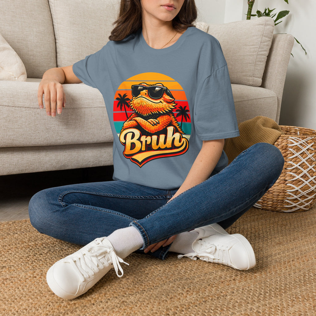 Bearded Dragon 'Bruh' Tee — Retro Sunset Lizard T-Shirt
